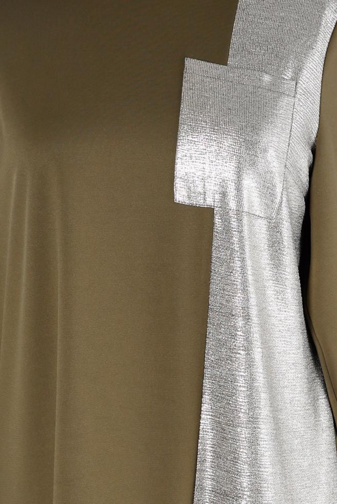 Tesettür giyim HAKİ VATKALI CEPLİ TUNİK 20329  - ALVİNA