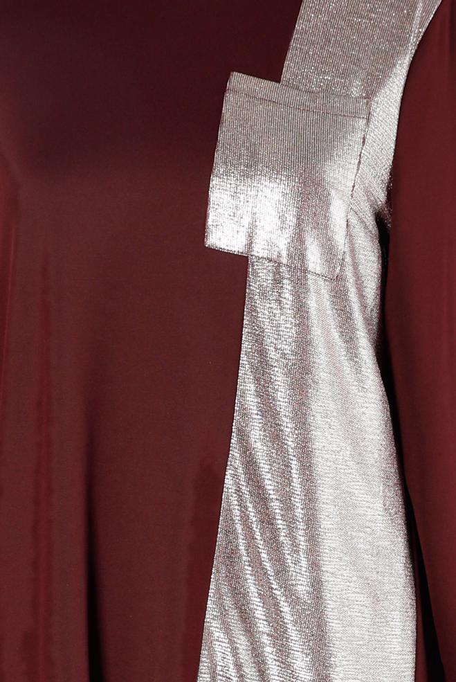 Tesettür giyim BORDO VATKALI CEPLİ TUNİK 20329  - ALVİNA