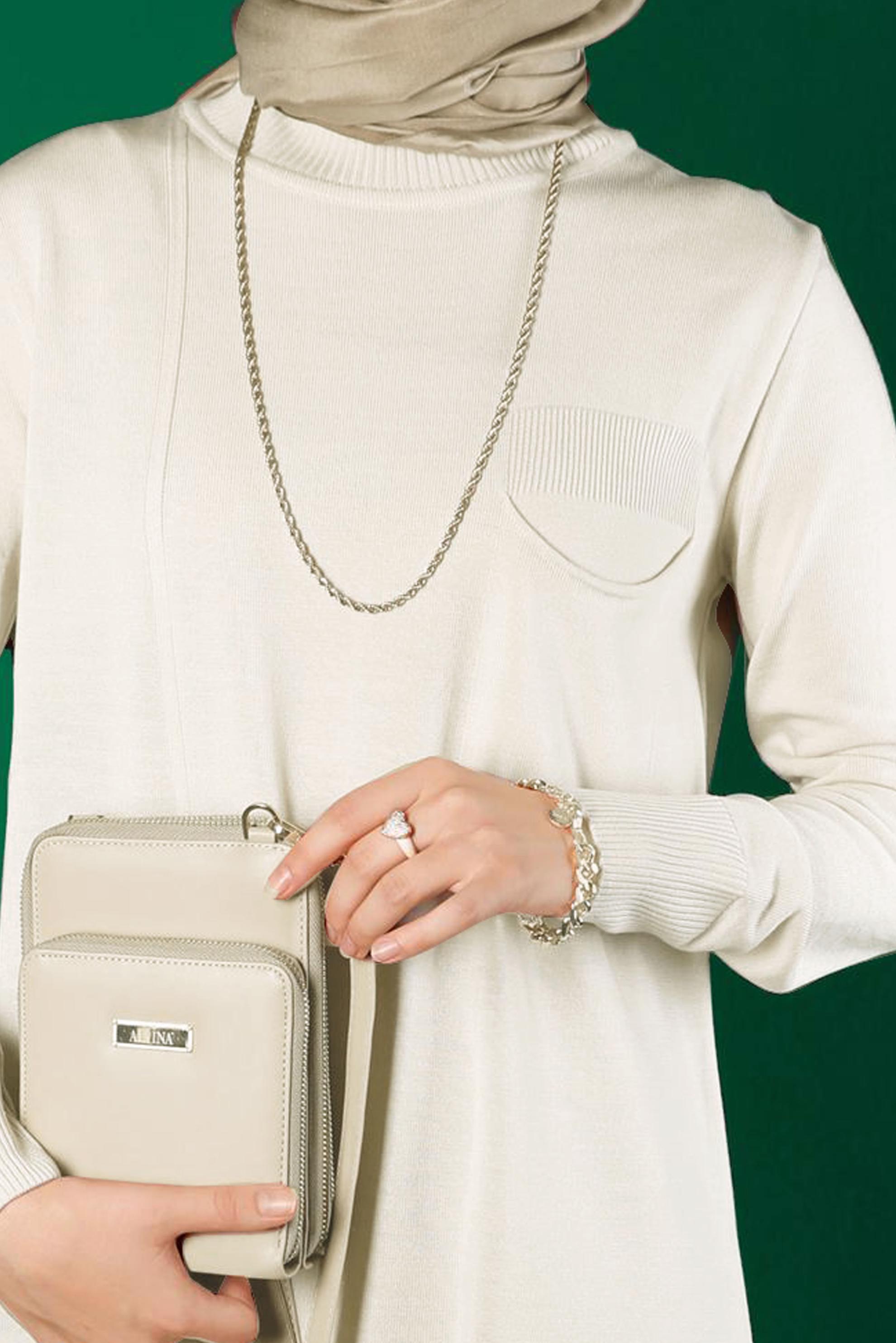 Vêtements hijab BLANC TUNIQUE MAILLE DÉTAIL POCHE 43100