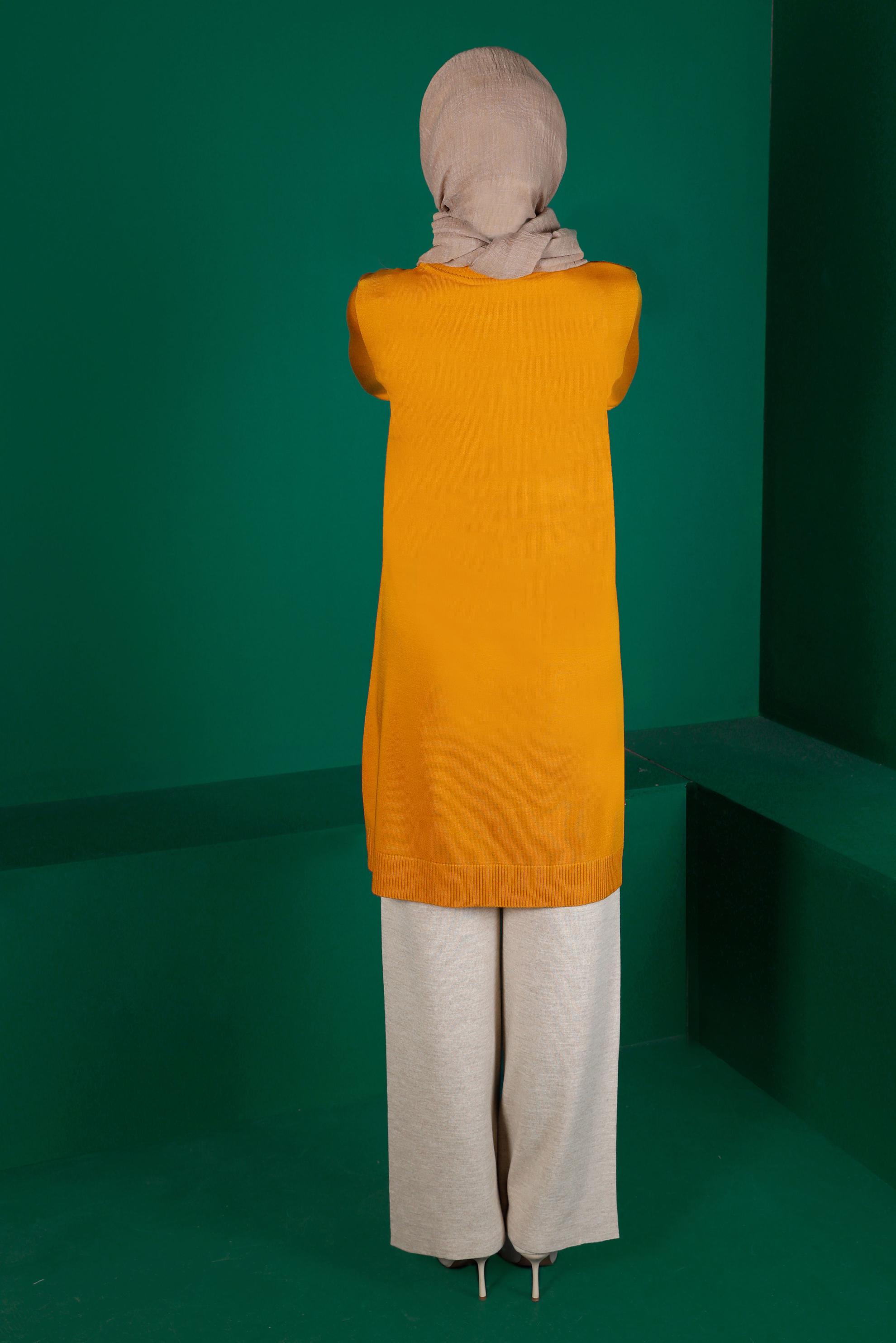 Tesettür giyim SARI CEP DETAYLI TRİKO TUNİK 43100 