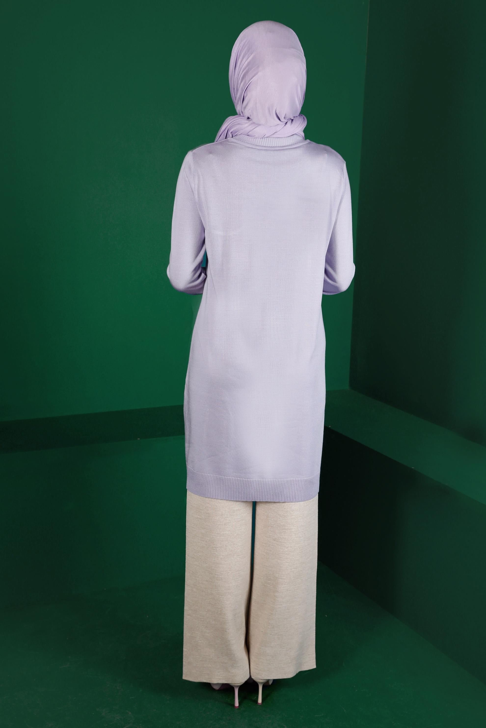 Tesettür giyim MOR CEP DETAYLI TRİKO TUNİK 43100 