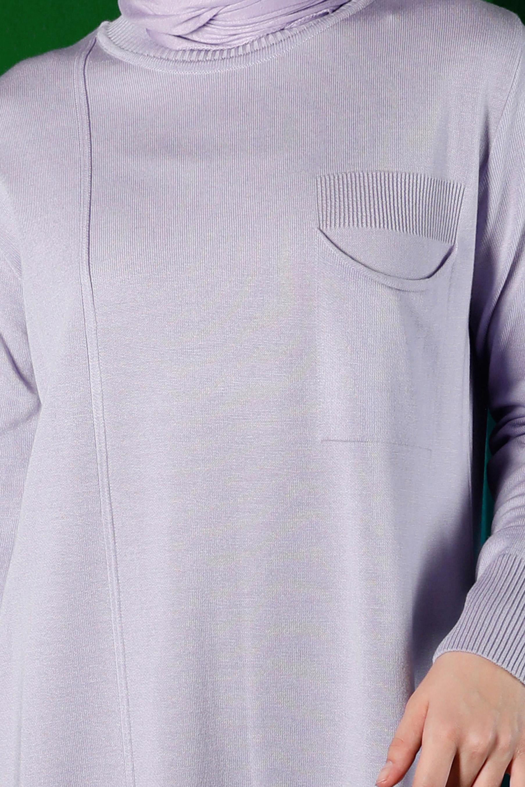 Tesettür giyim MOR CEP DETAYLI TRİKO TUNİK 43100 