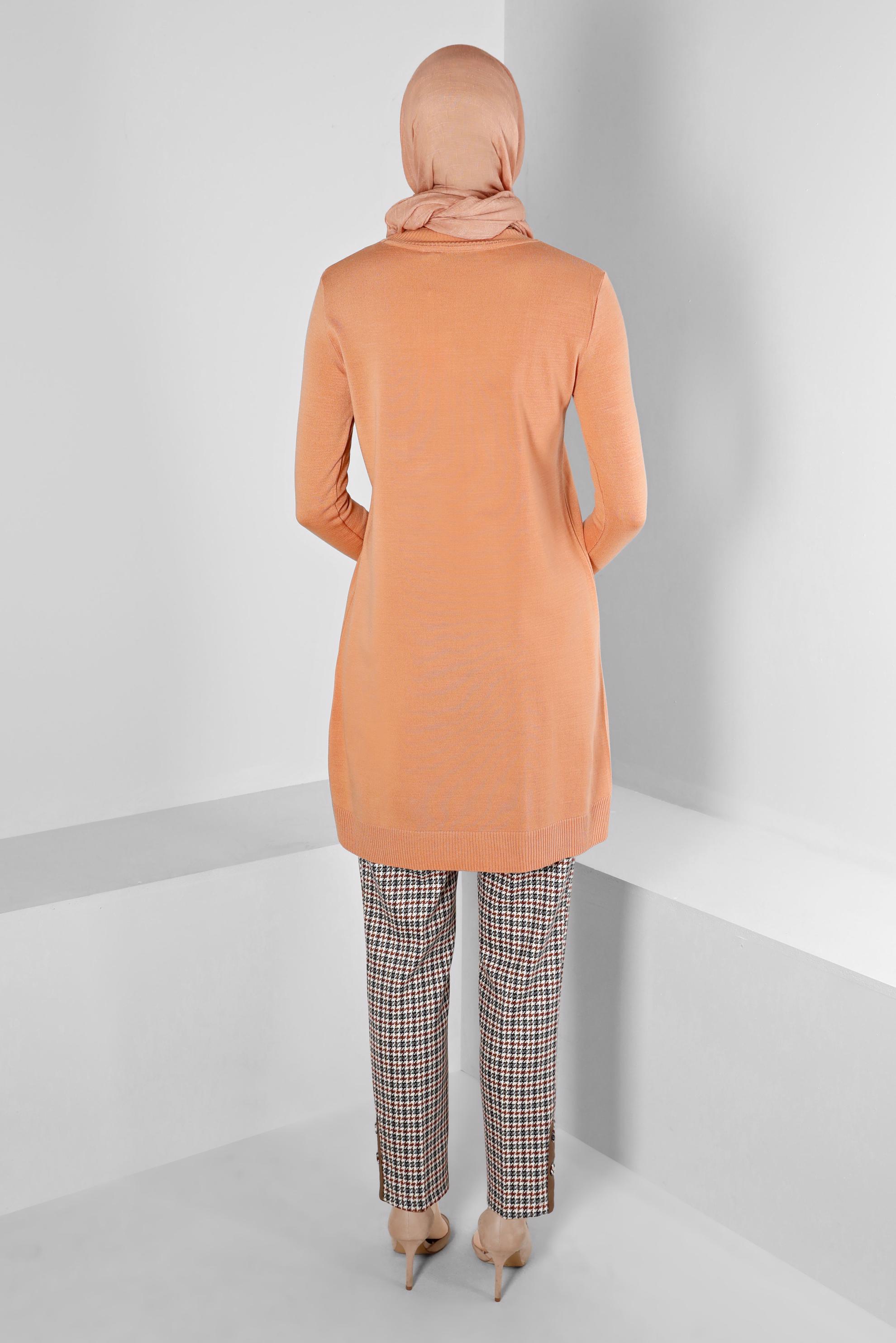 Tesettür giyim PEMBE CEP DETAYLI TRİKO TUNİK 43100 