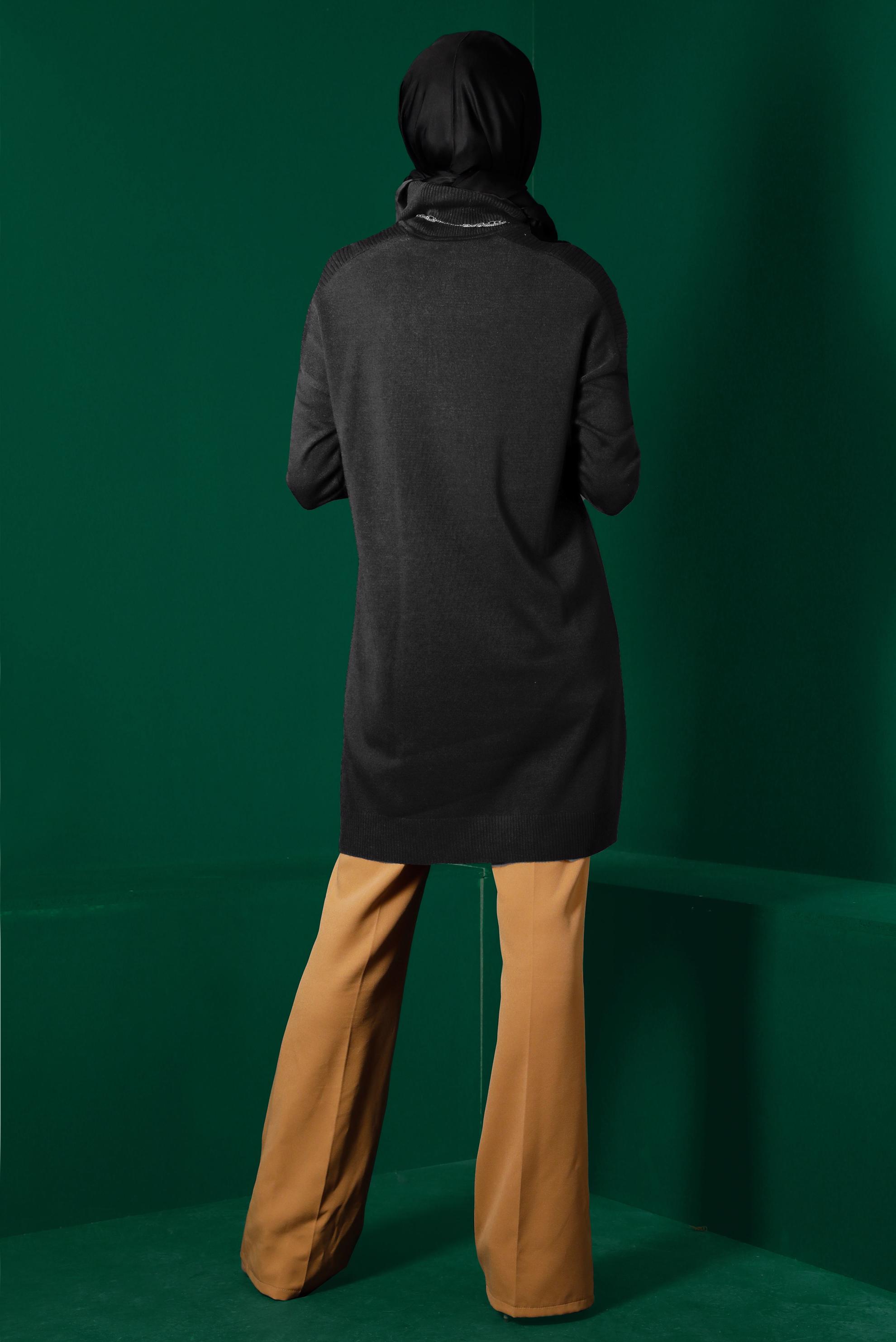 Tesettür giyim SİYAH BALIKÇI YAKA BASIC TRİKO TUNİK 43101 