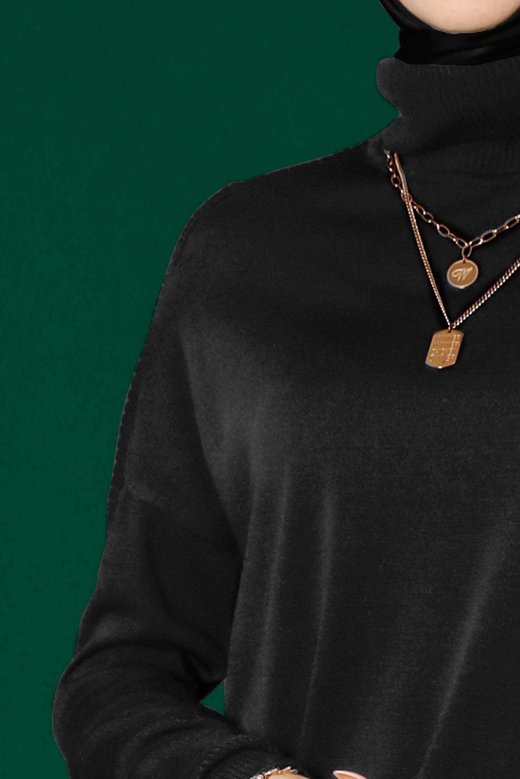 Tesettür giyim SİYAH BALIKÇI YAKA BASIC TRİKO TUNİK 43101 