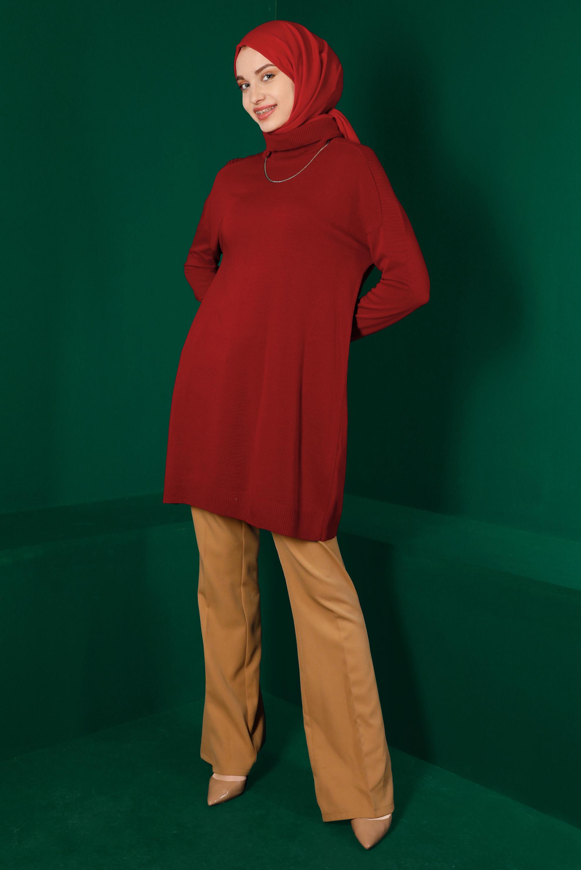 Hijab clothing RED TURTLENECK BASIC KNITWEAR TUNIC 43101 