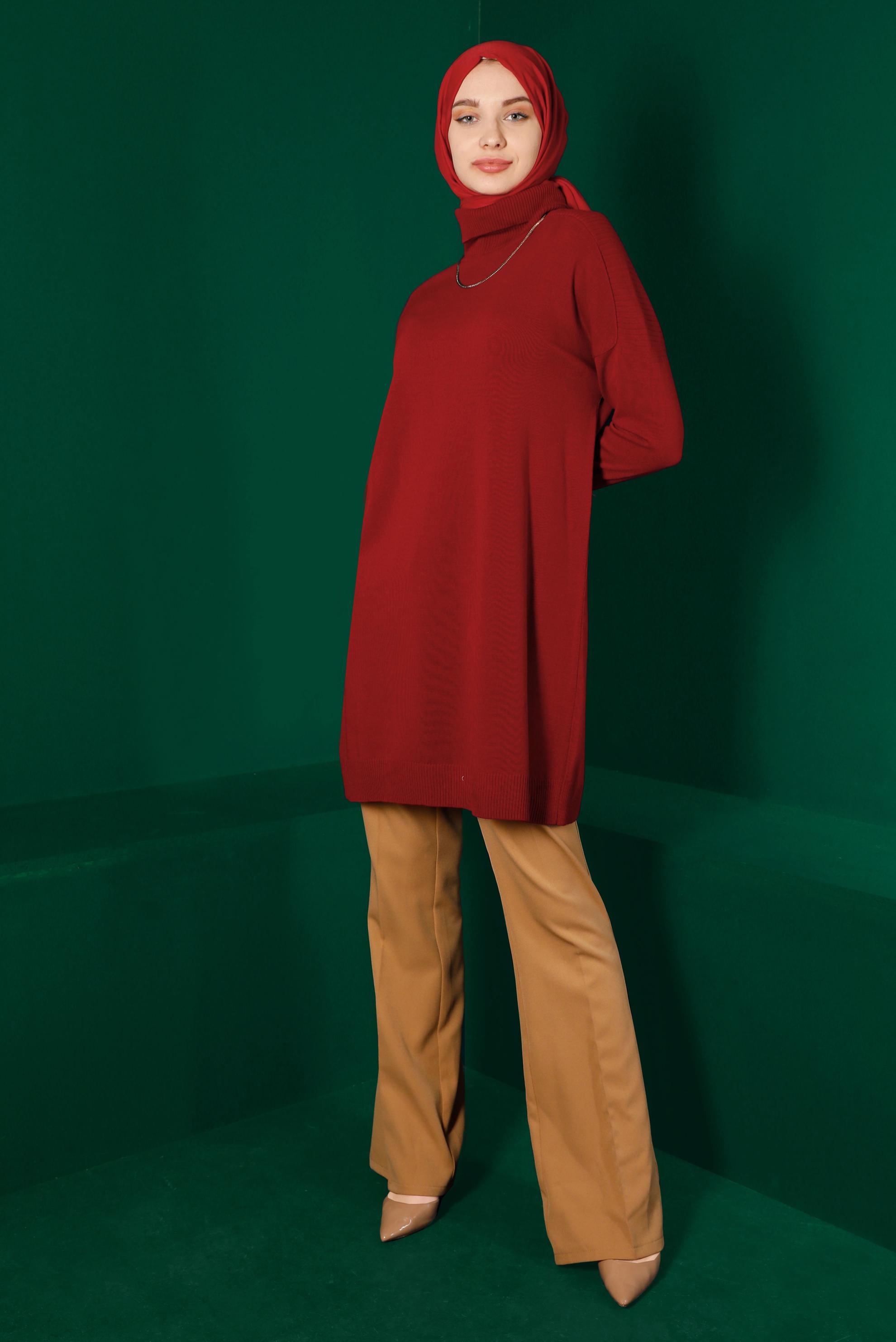 Hijab clothing RED TURTLENECK BASIC KNITWEAR TUNIC 43101 