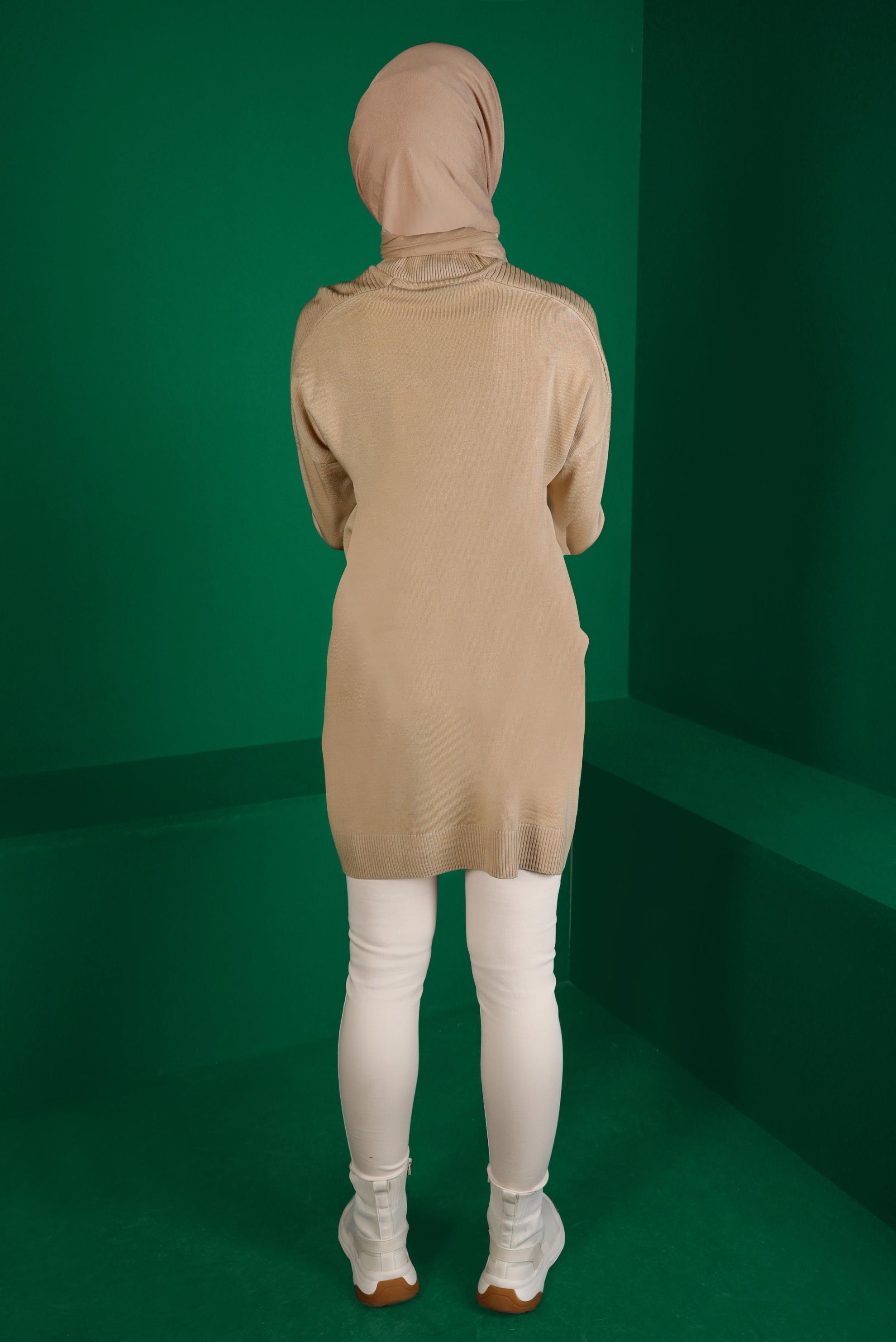 Tesettür giyim BEJ BALIKÇI YAKA BASIC TRİKO TUNİK 43101 