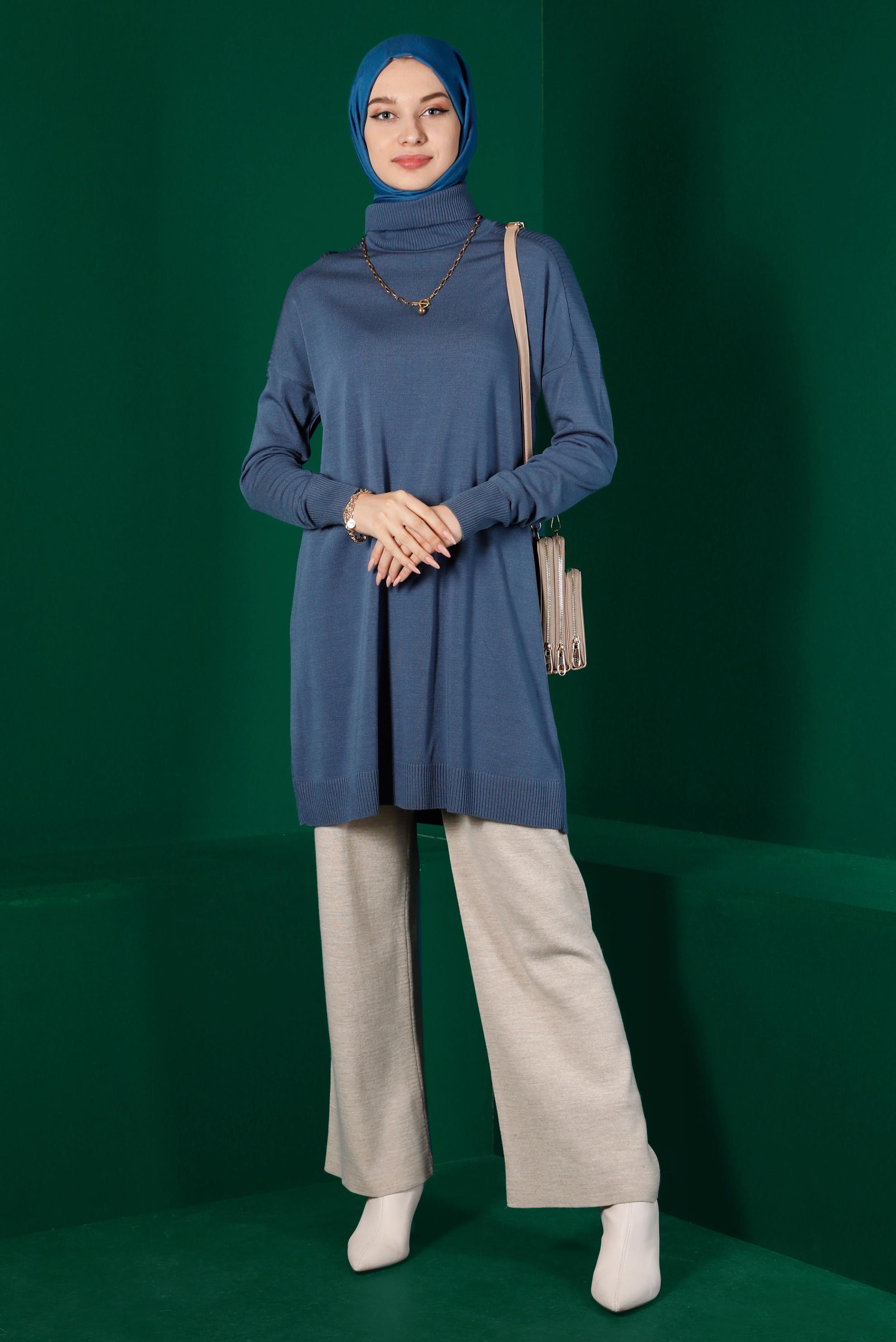 Vêtements hijab BLEU MARINE TUNIQUE MAILLE BASIQUE COL ROULÉ 43101