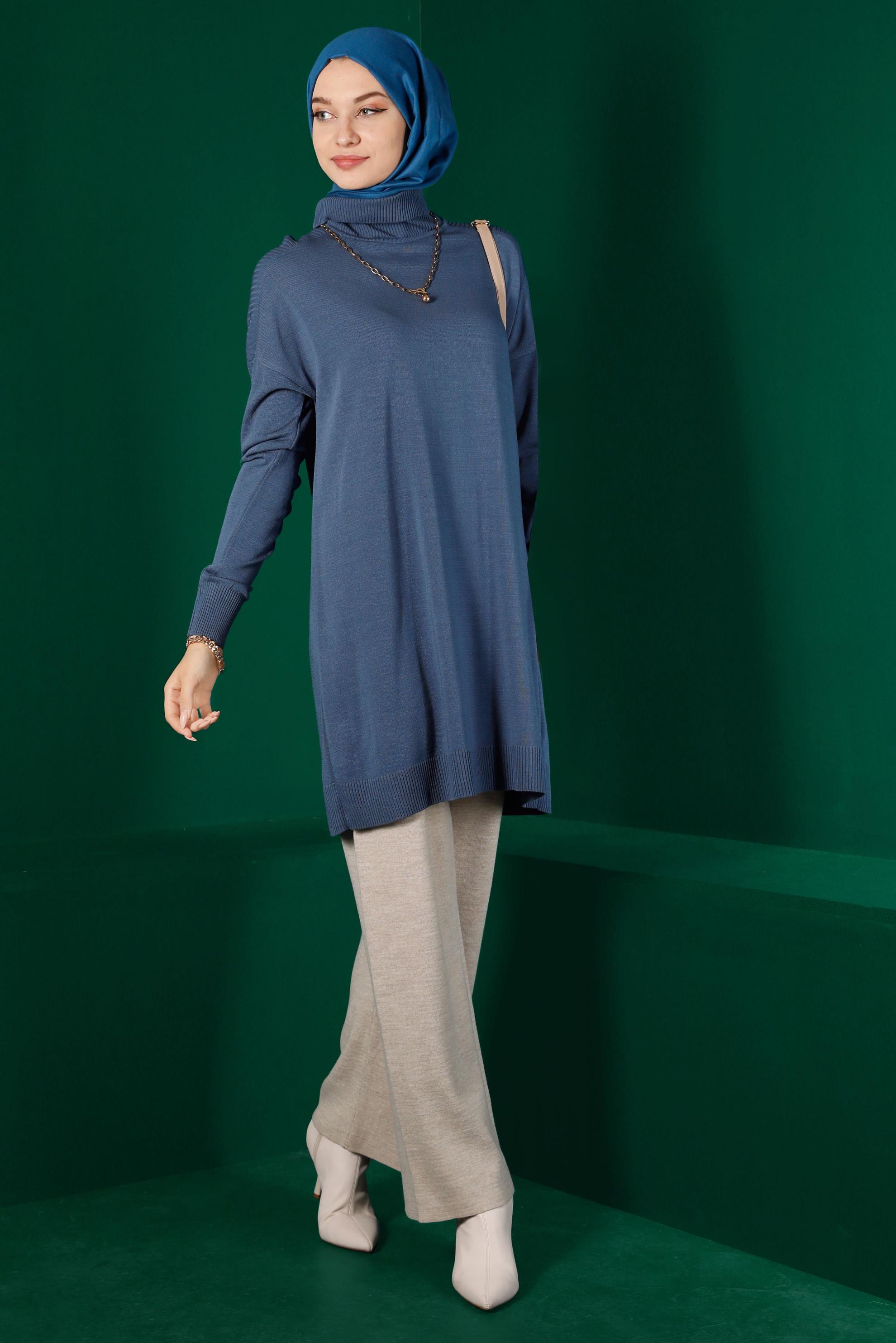 Vêtements hijab BLEU MARINE TUNIQUE MAILLE BASIQUE COL ROULÉ 43101