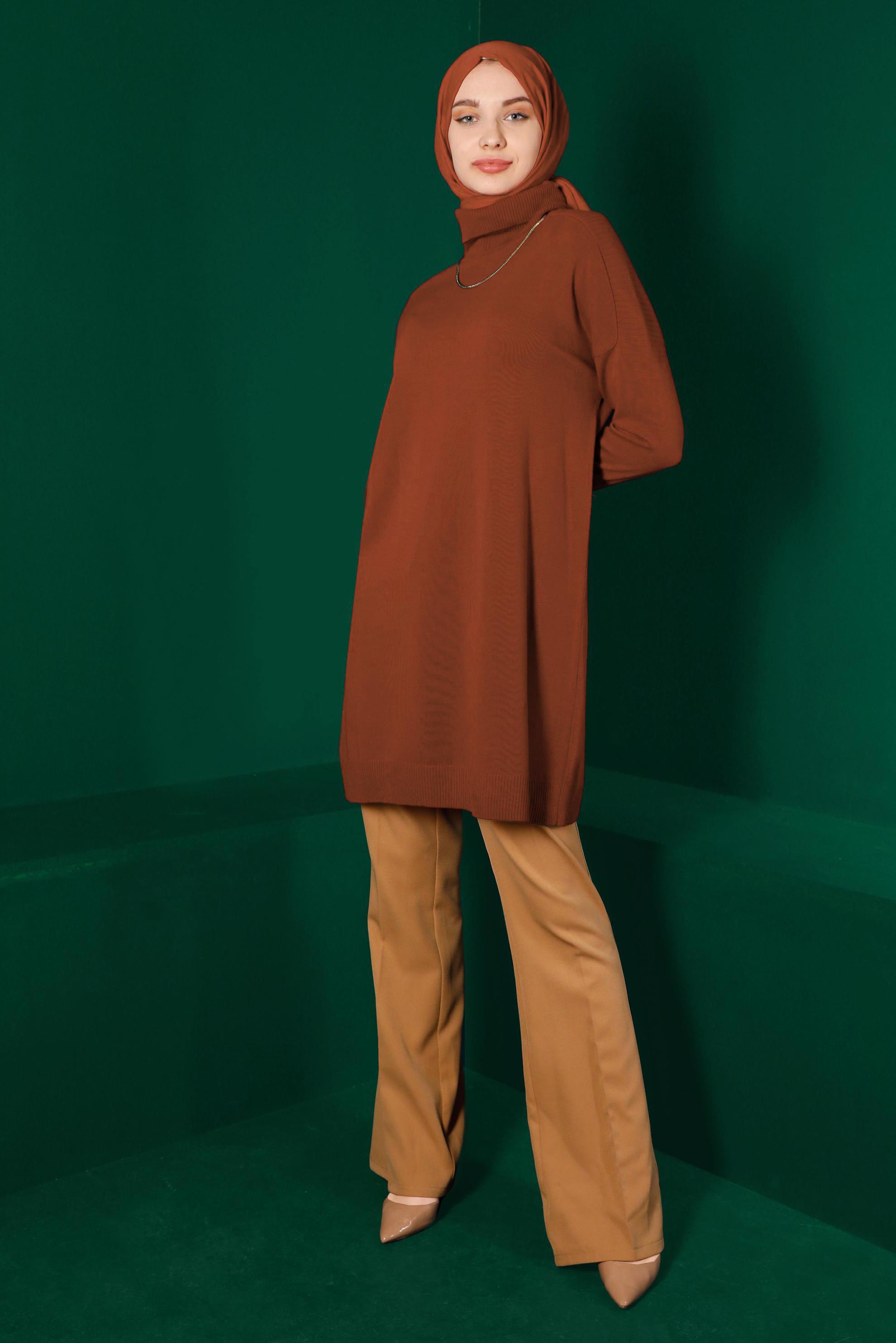 Tesettür giyim BORDO BALIKÇI YAKA BASIC TRİKO TUNİK 43101 