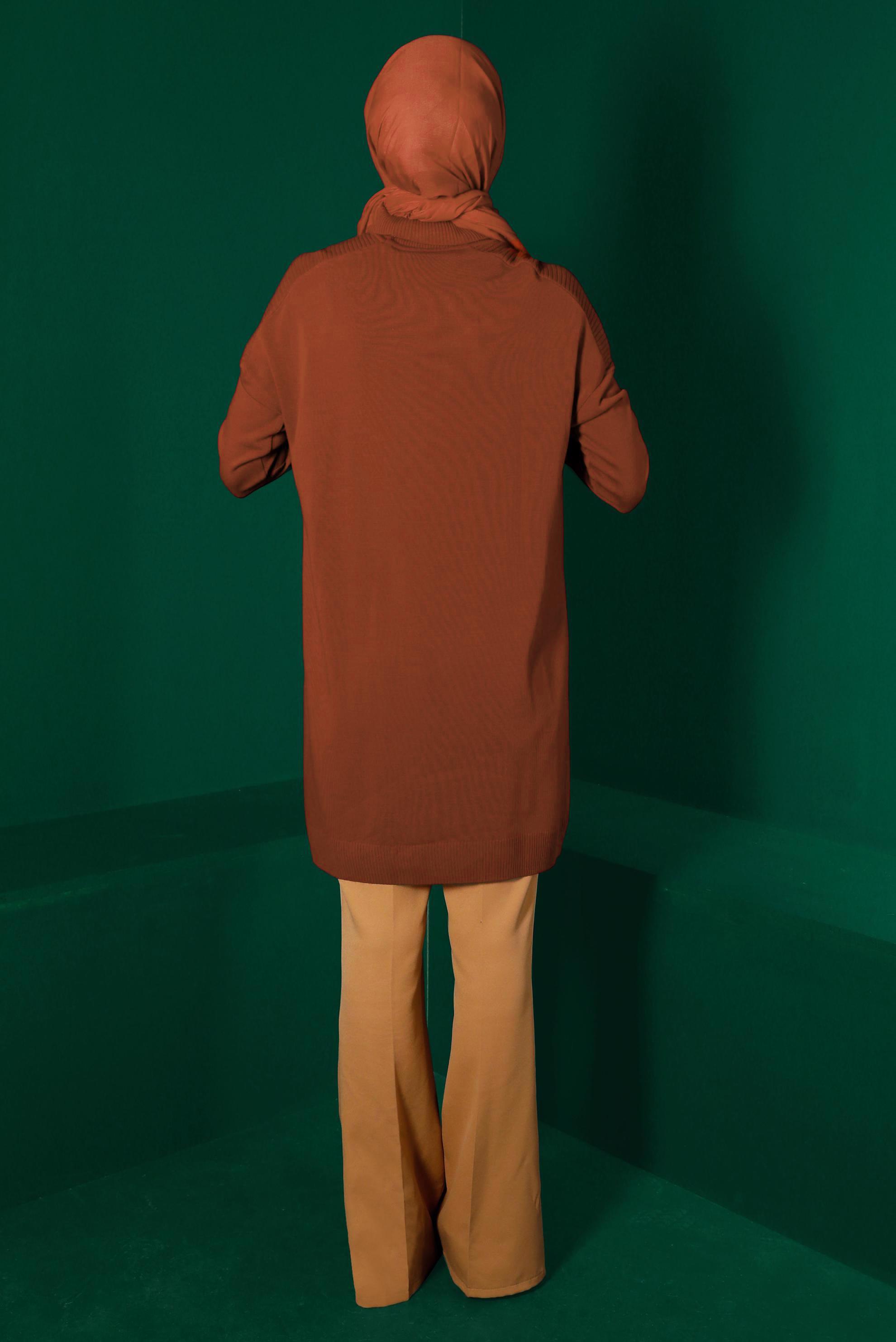 Tesettür giyim BORDO BALIKÇI YAKA BASIC TRİKO TUNİK 43101 