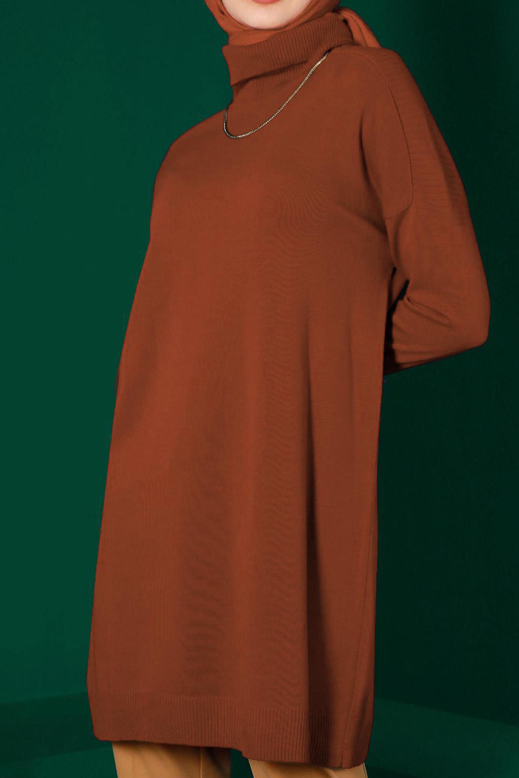 Tesettür giyim BORDO BALIKÇI YAKA BASIC TRİKO TUNİK 43101 