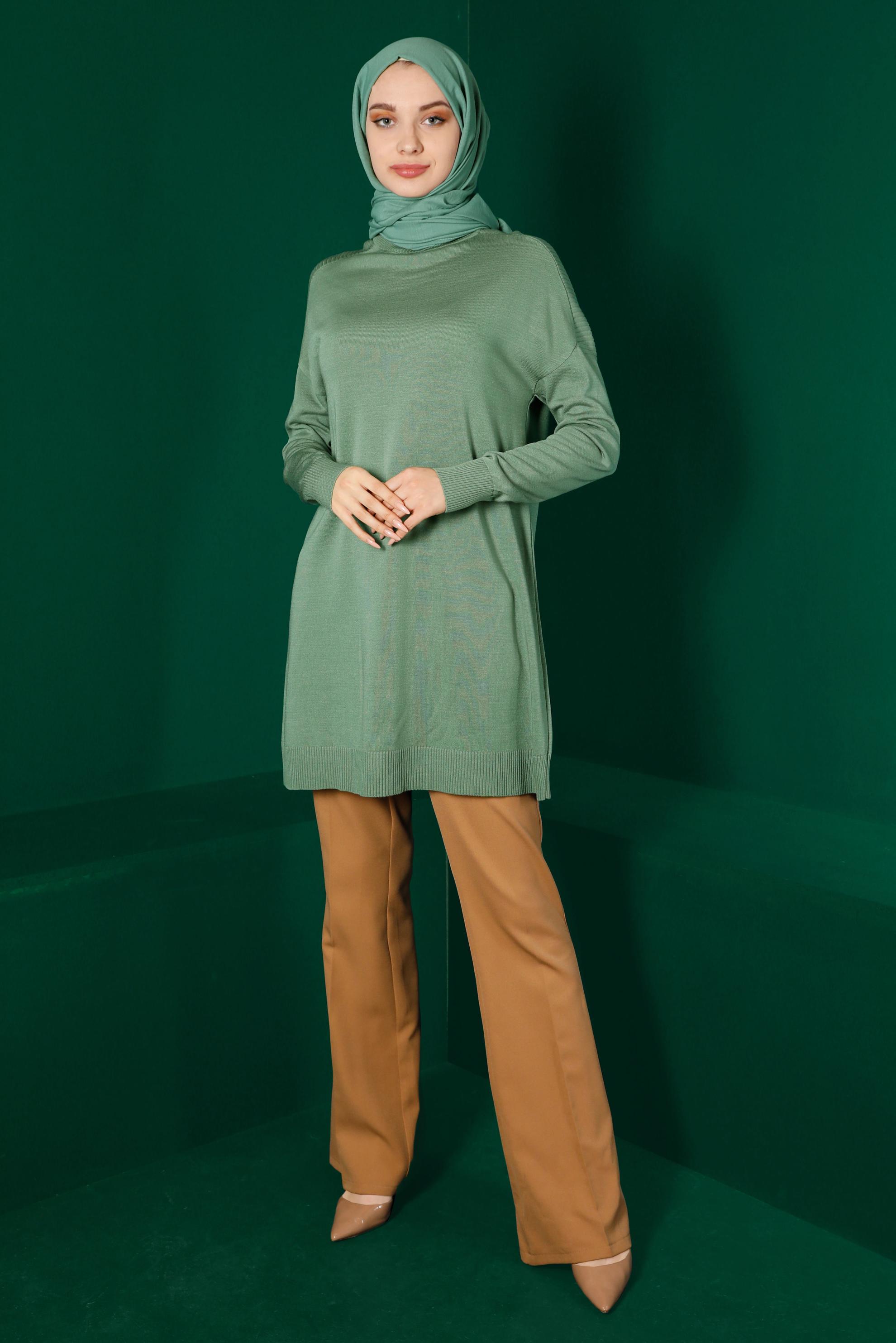 Hijab clothing GREEN TURTLENECK BASIC KNITWEAR TUNIC 43101 