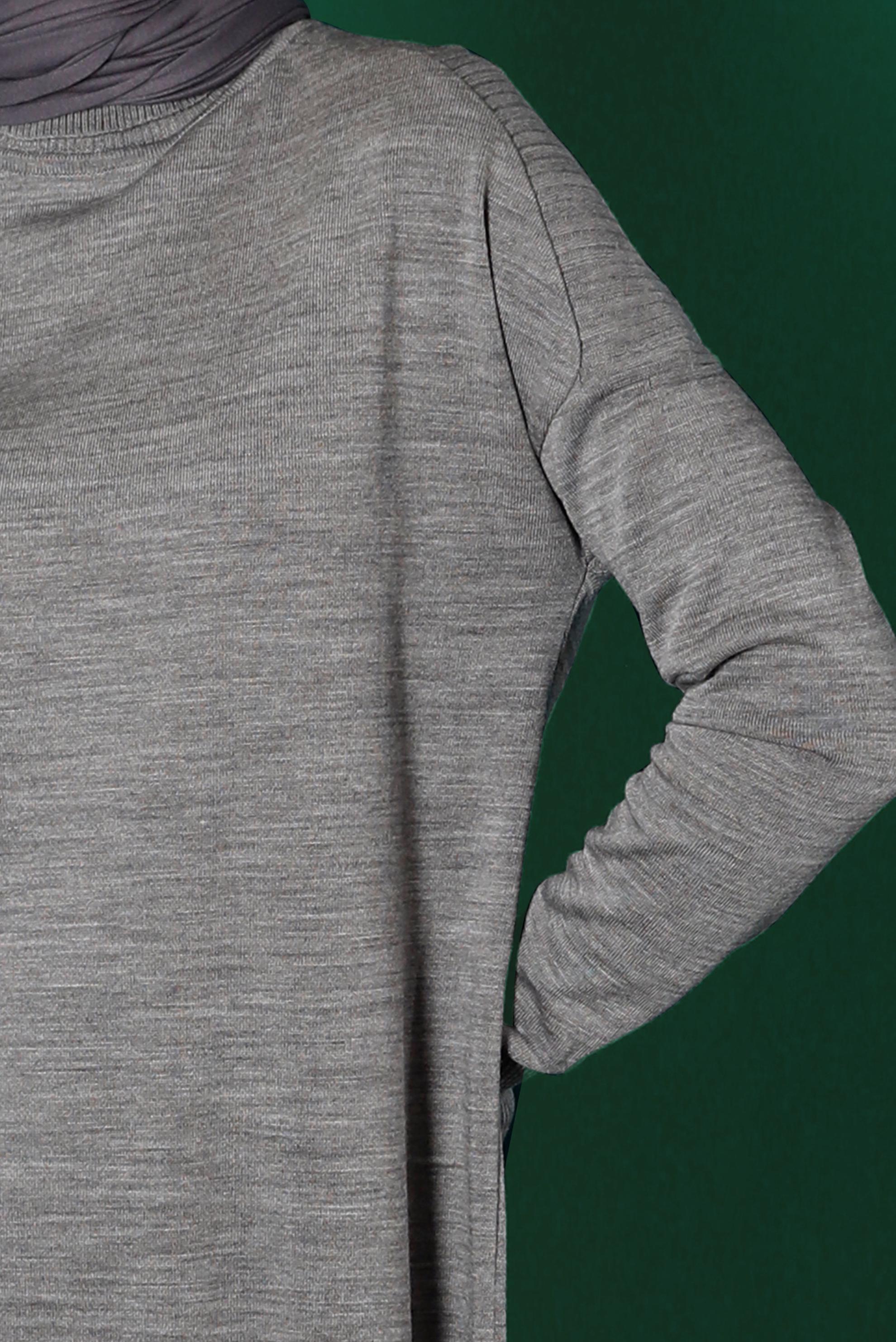 Tesettür giyim GRİ BALIKÇI YAKA BASIC TRİKO TUNİK 43101 