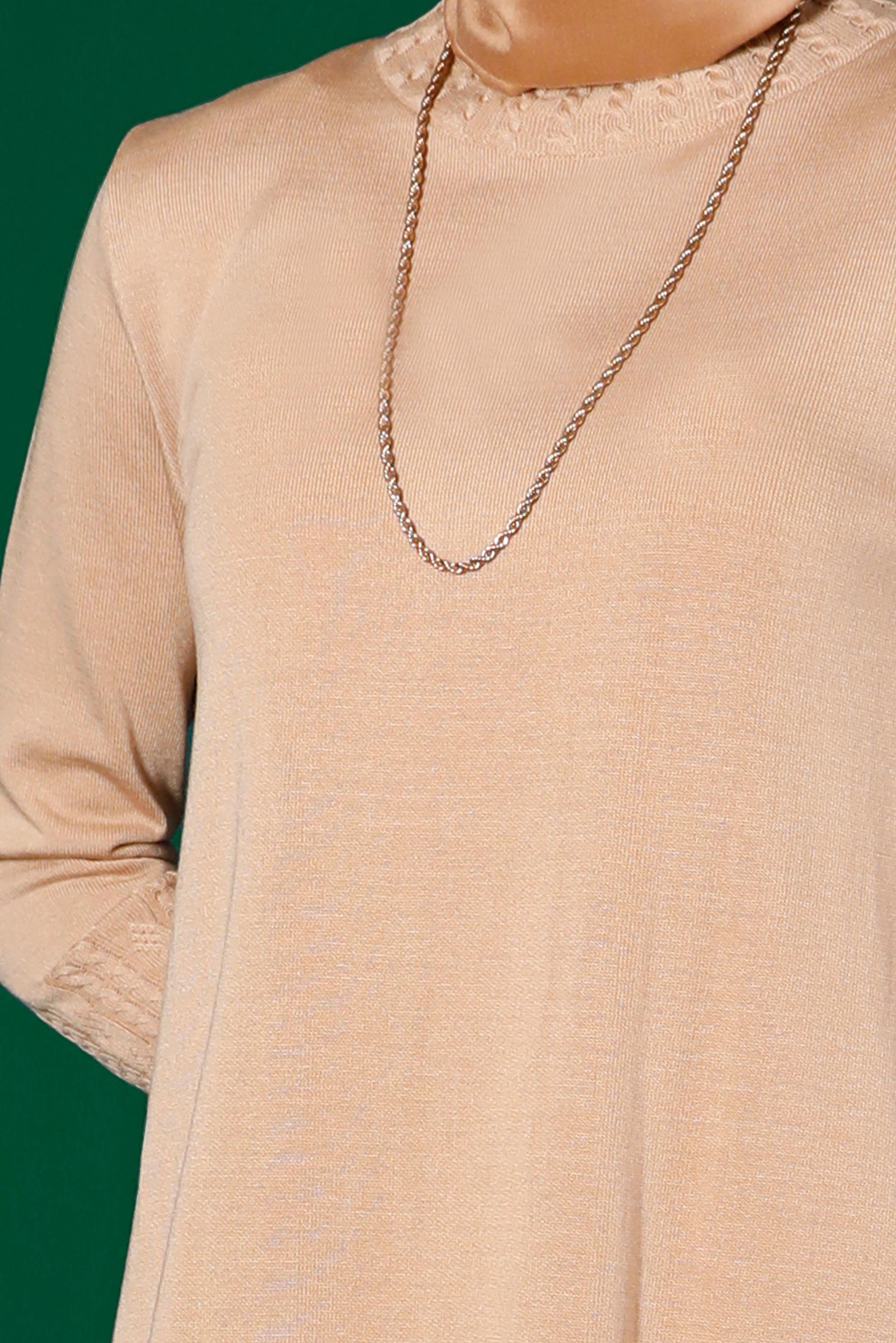 Tesettür giyim BEJ KOLLARI DESENLİ TRİKO TUNİK 43102 