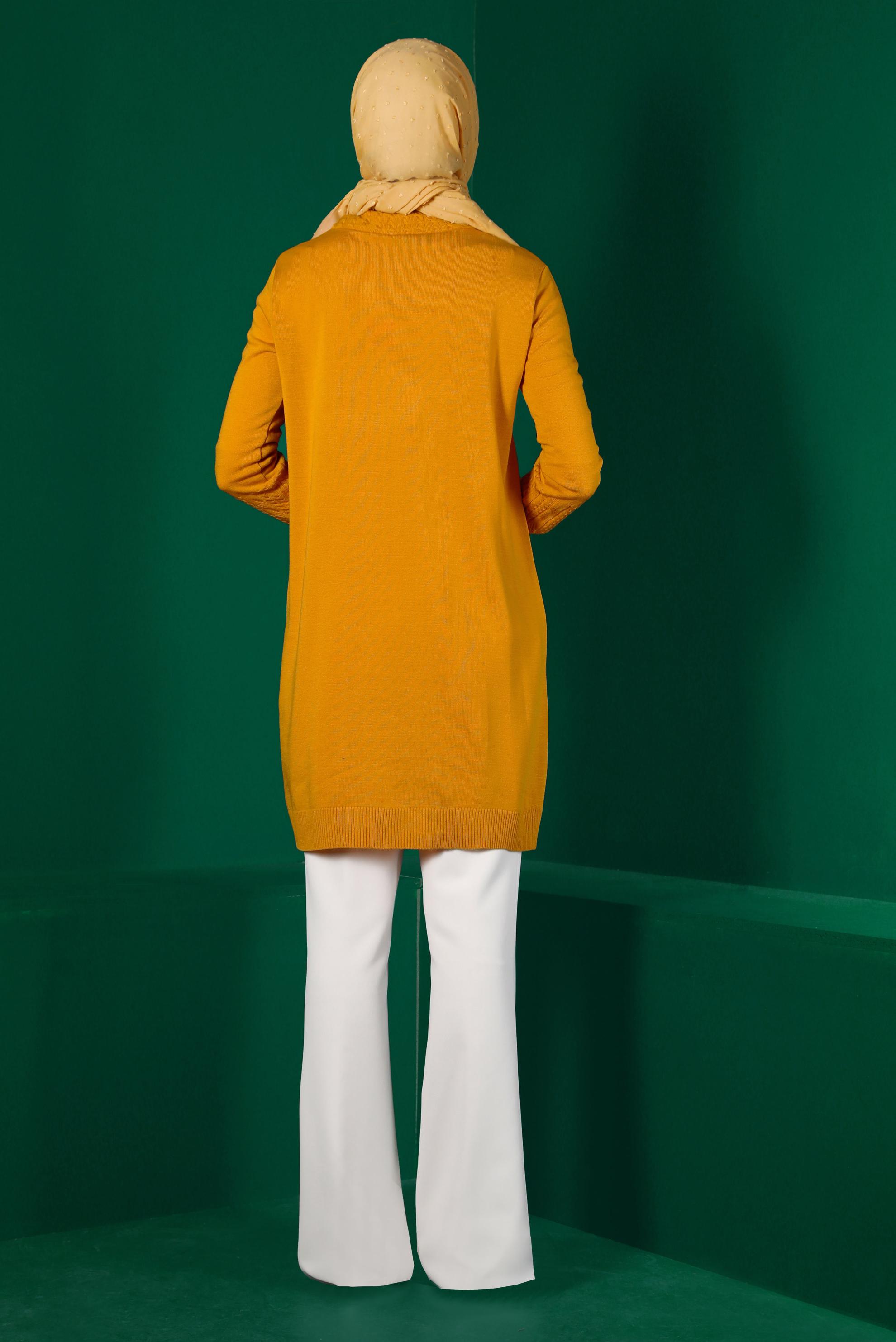 Tesettür giyim SARI KOLLARI DESENLİ TRİKO TUNİK 43102 