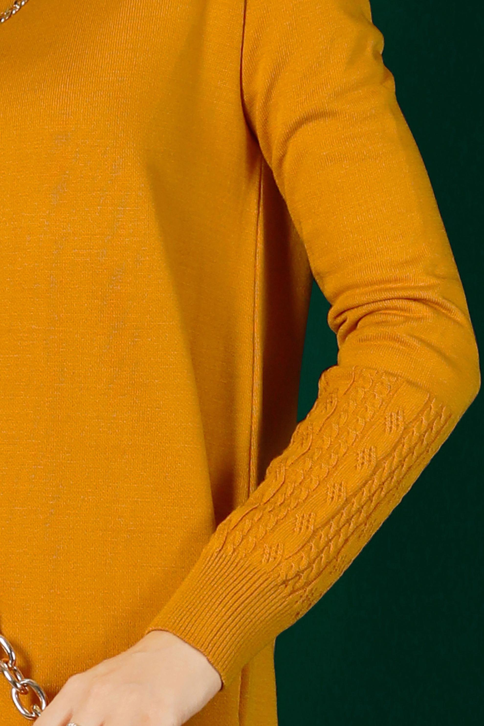 Tesettür giyim SARI KOLLARI DESENLİ TRİKO TUNİK 43102 