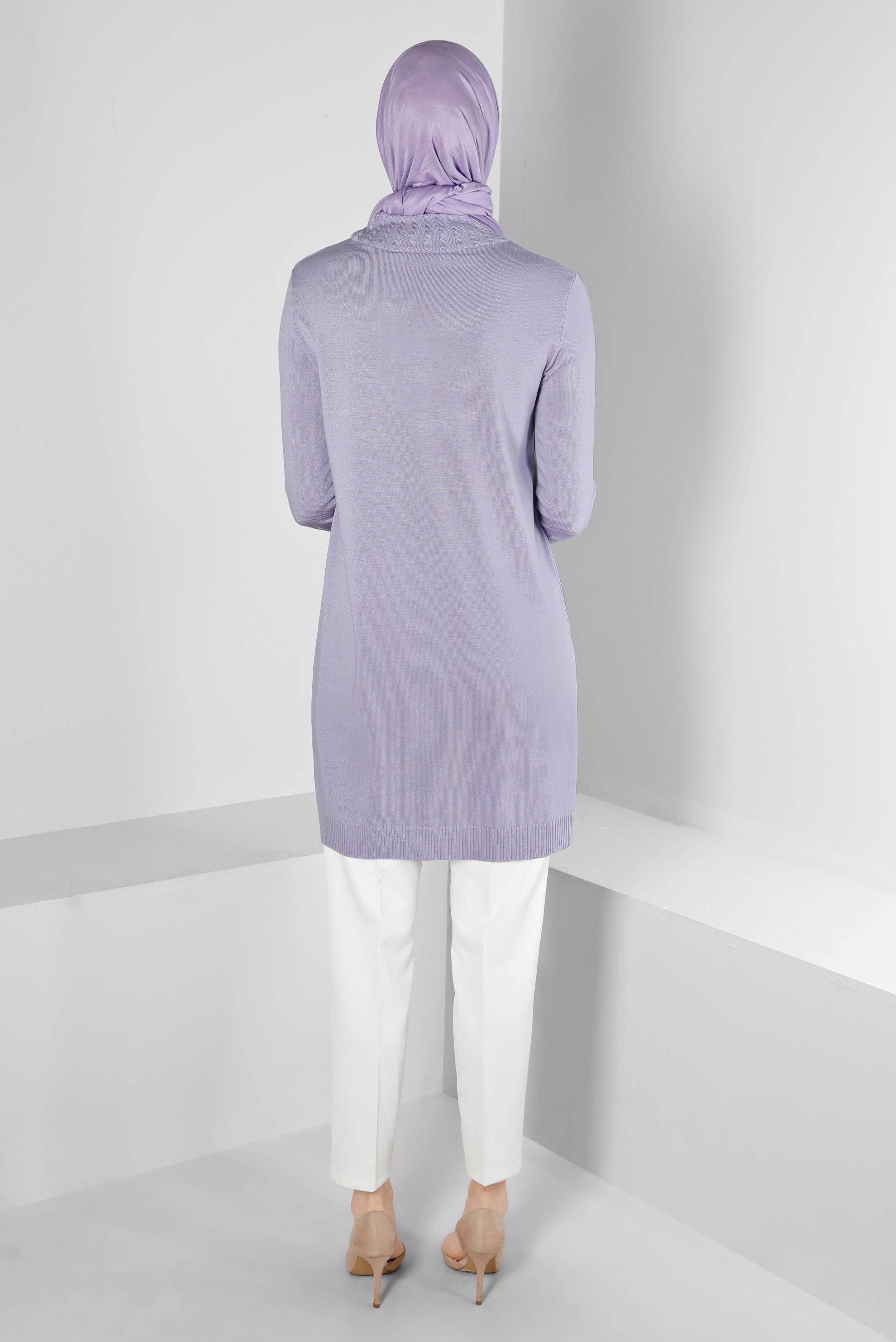 Tesettür giyim MOR KOLLARI DESENLİ TRİKO TUNİK 43102 