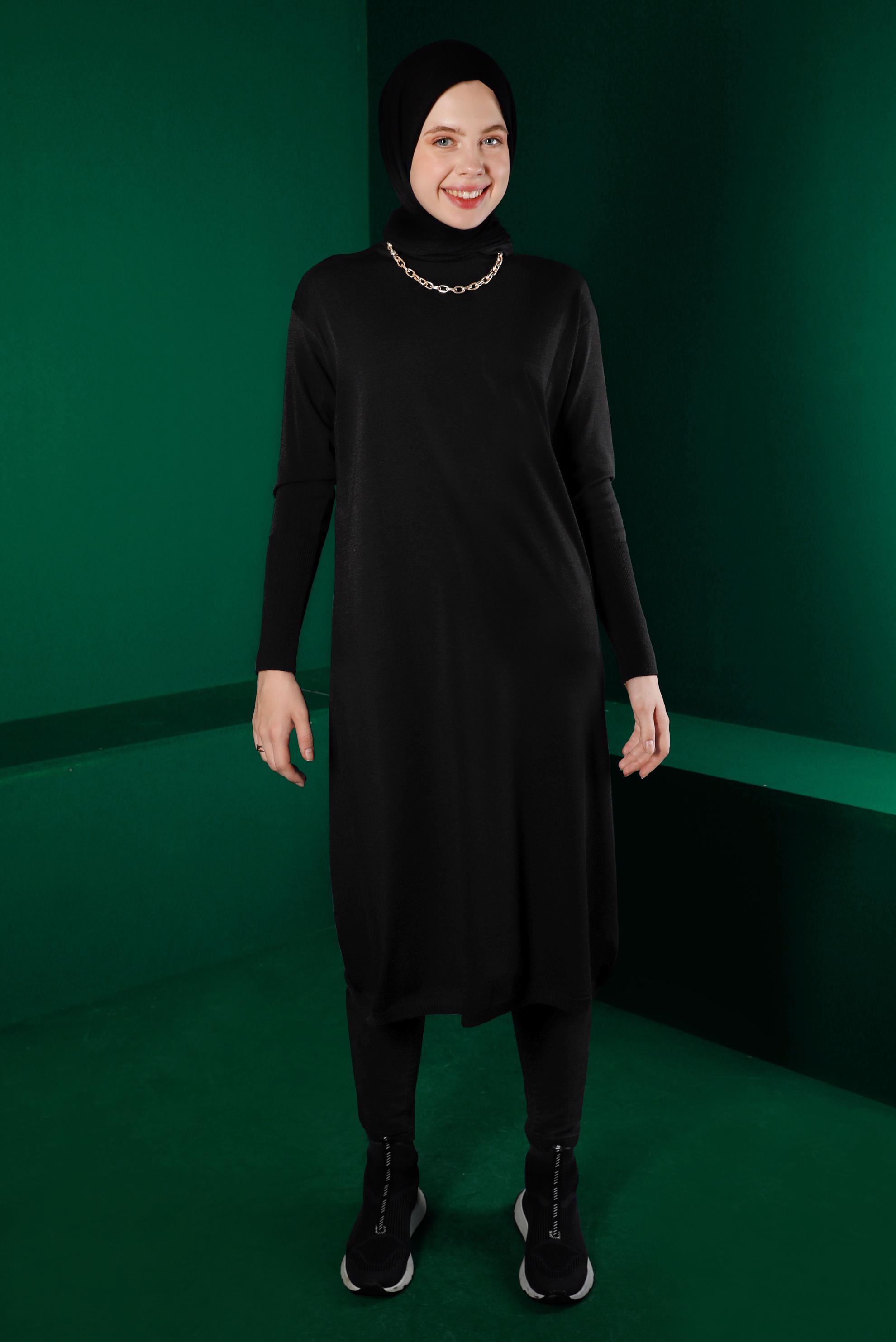 Tesettür giyim SİYAH BASIC UZUN TRİKO TUNİK 43103