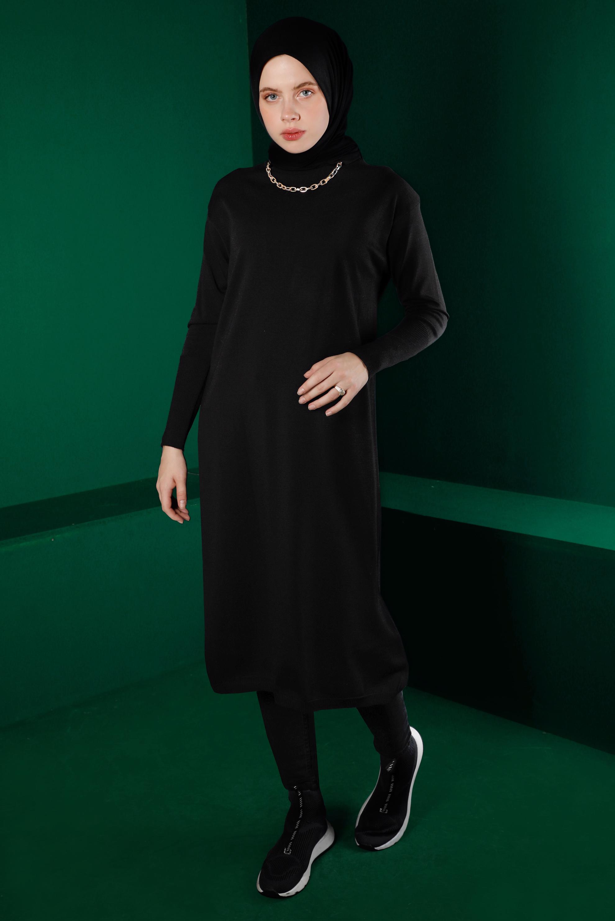 Tesettür giyim SİYAH BASIC UZUN TRİKO TUNİK 43103