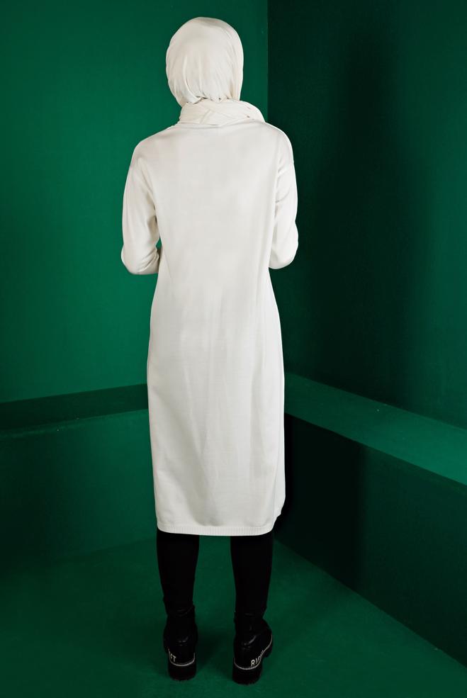 Tesettür giyim BEYAZ BASIC UZUN TRİKO TUNİK 43103 - ALVİNA
