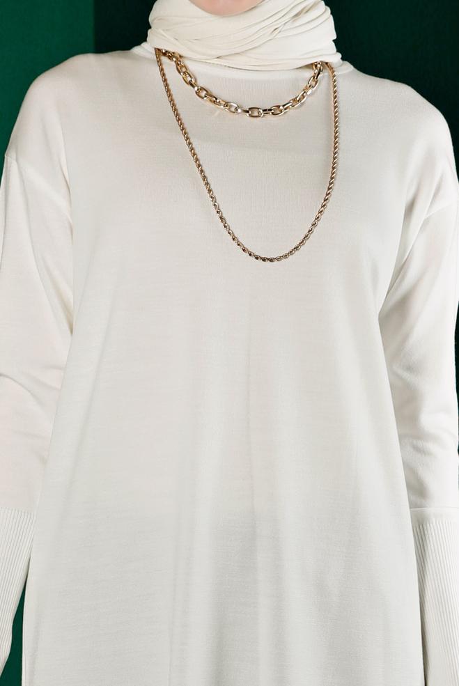 Tesettür giyim BEYAZ BASIC UZUN TRİKO TUNİK 43103 - ALVİNA