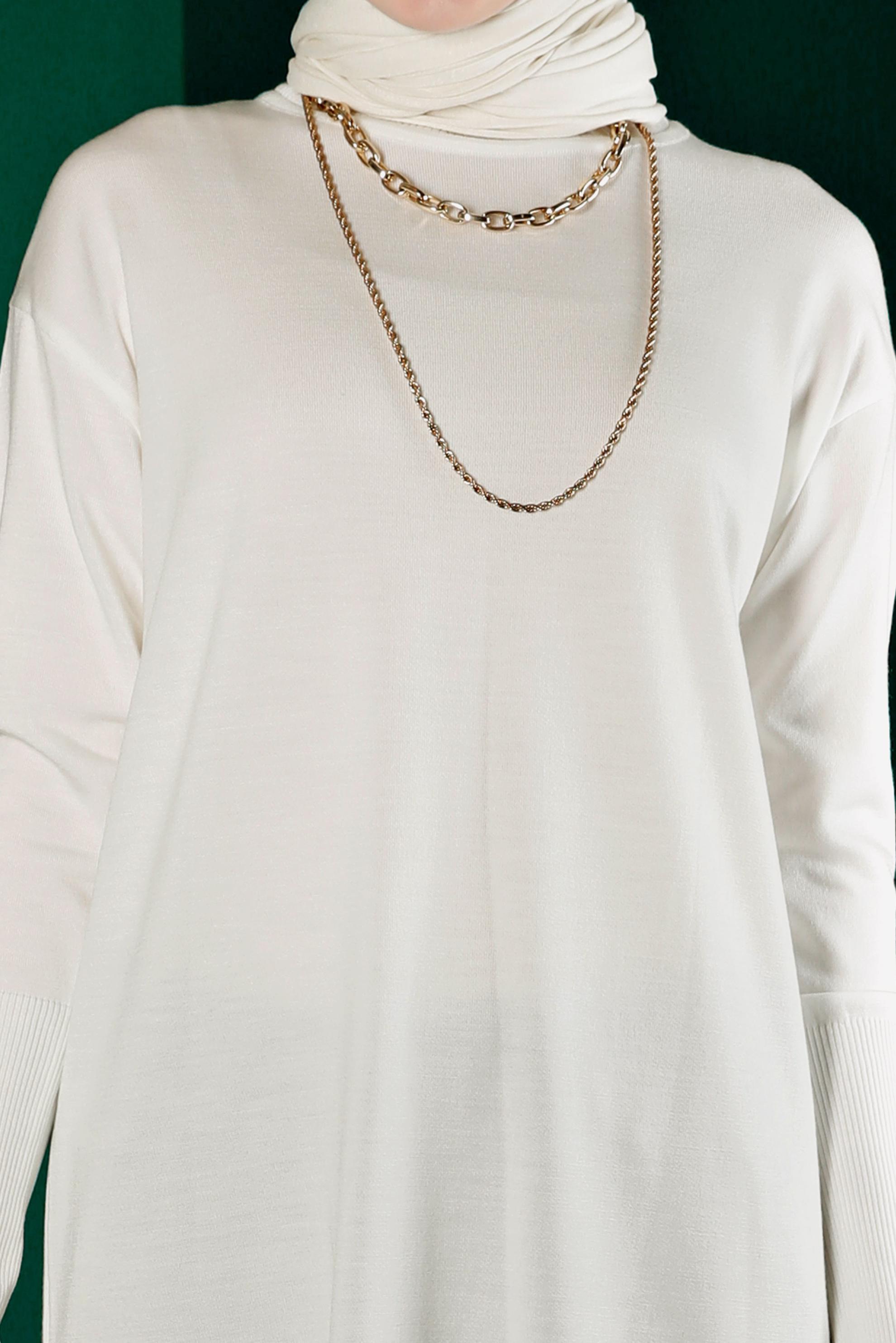 Tesettür giyim BEYAZ BASIC UZUN TRİKO TUNİK 43103