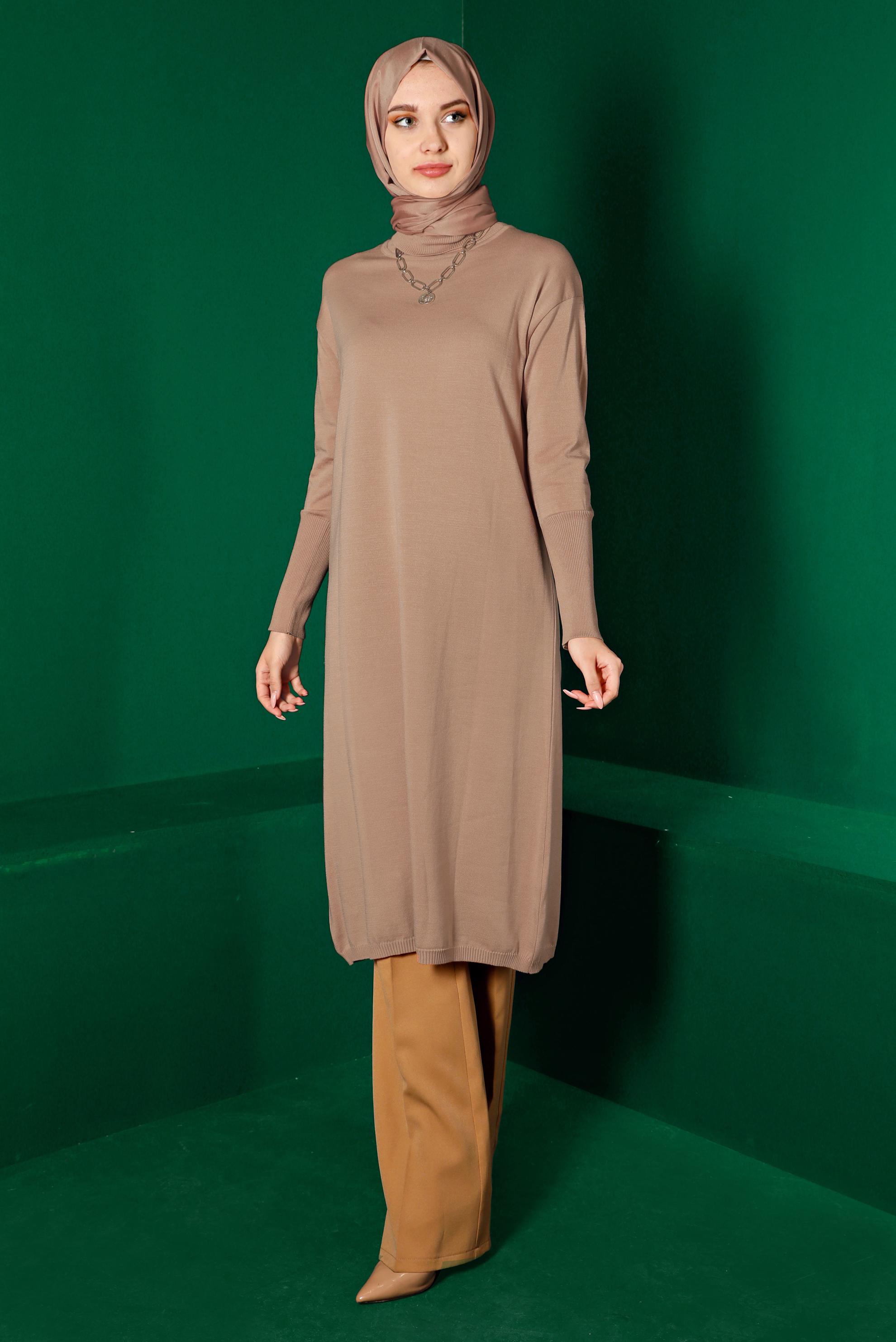 Tesettür giyim BEJ BASIC UZUN TRİKO TUNİK 43103