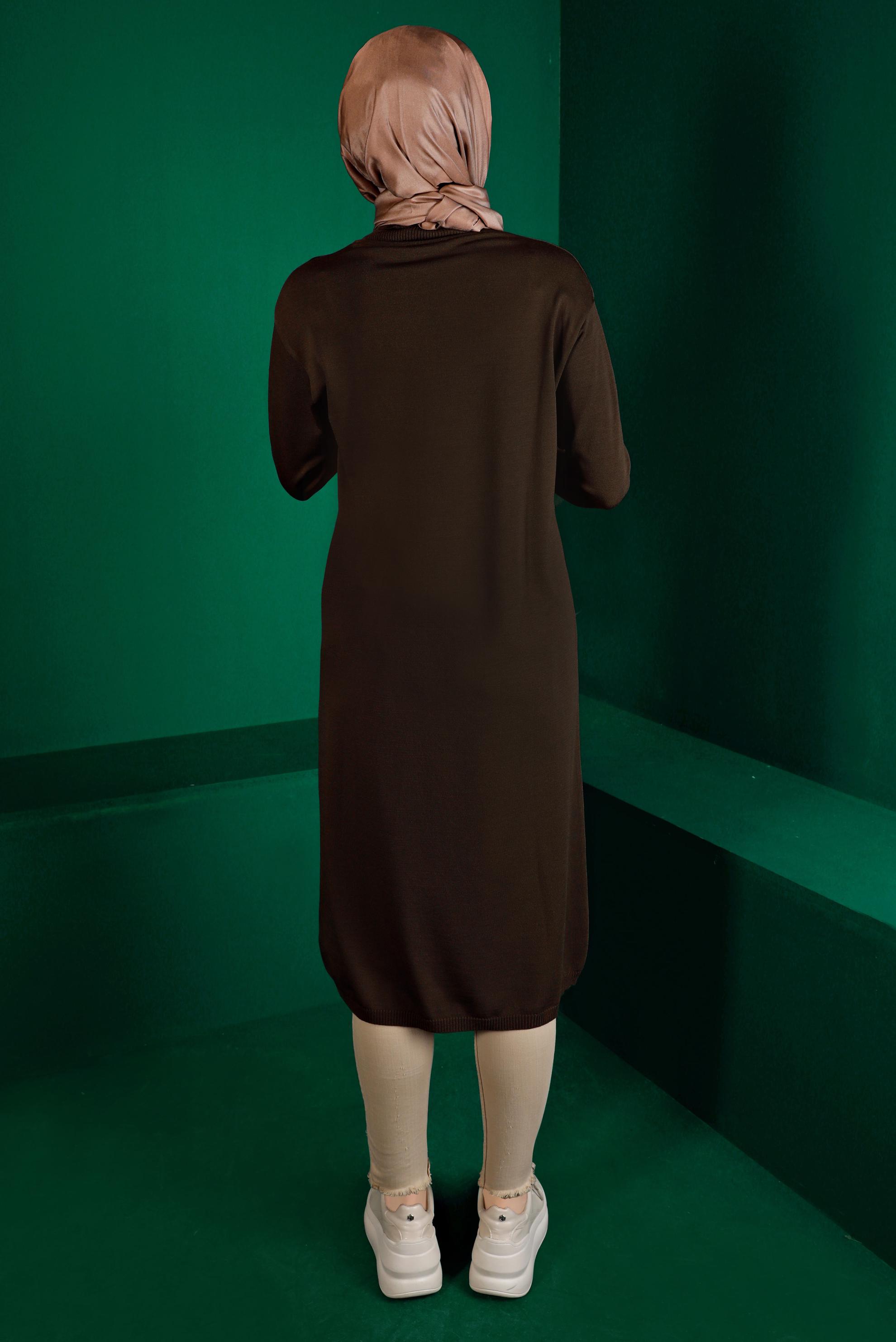 Tesettür giyim KAHVE BASIC UZUN TRİKO TUNİK 43103