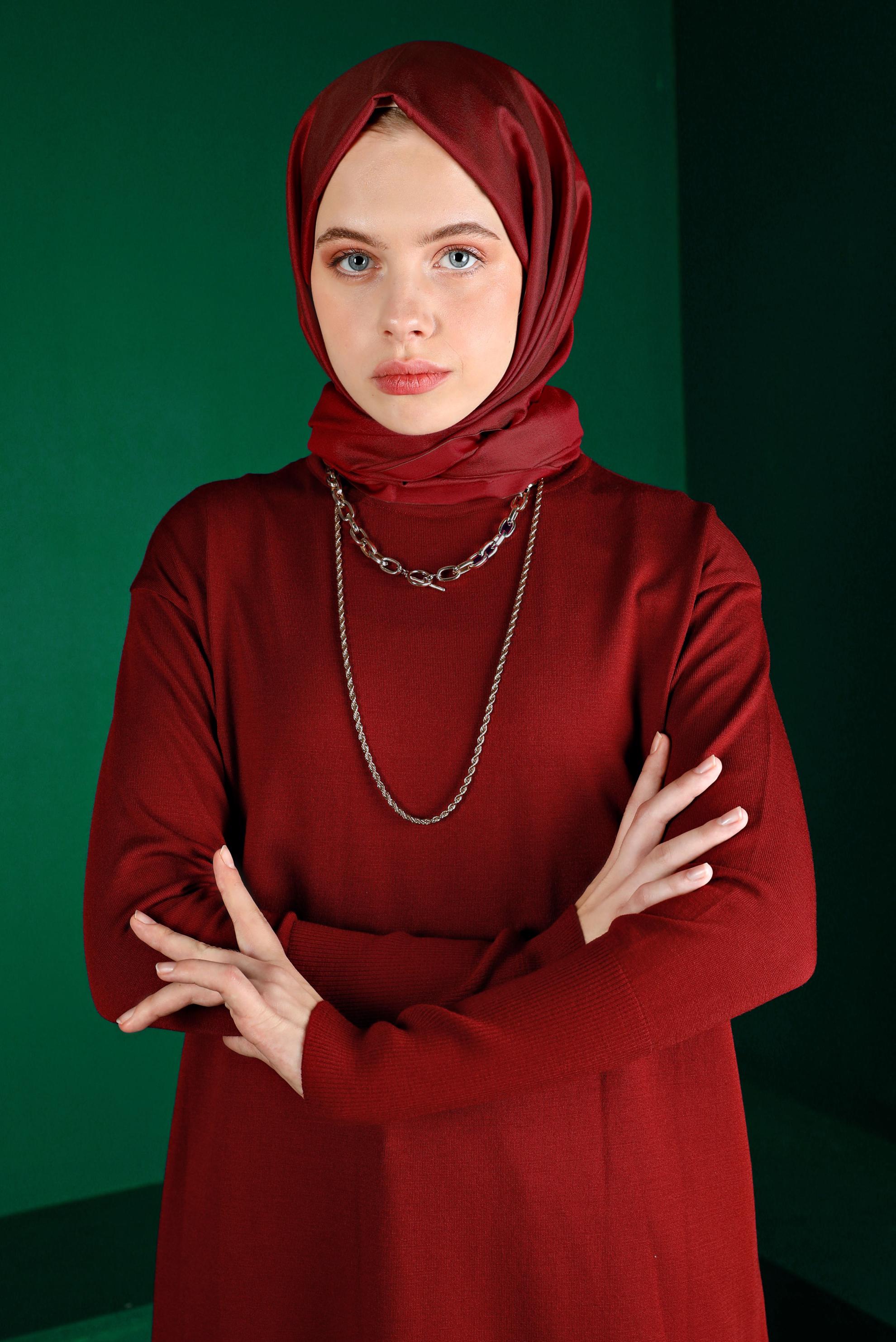 Tesettür giyim KIRMIZI BASIC UZUN TRİKO TUNİK 43103