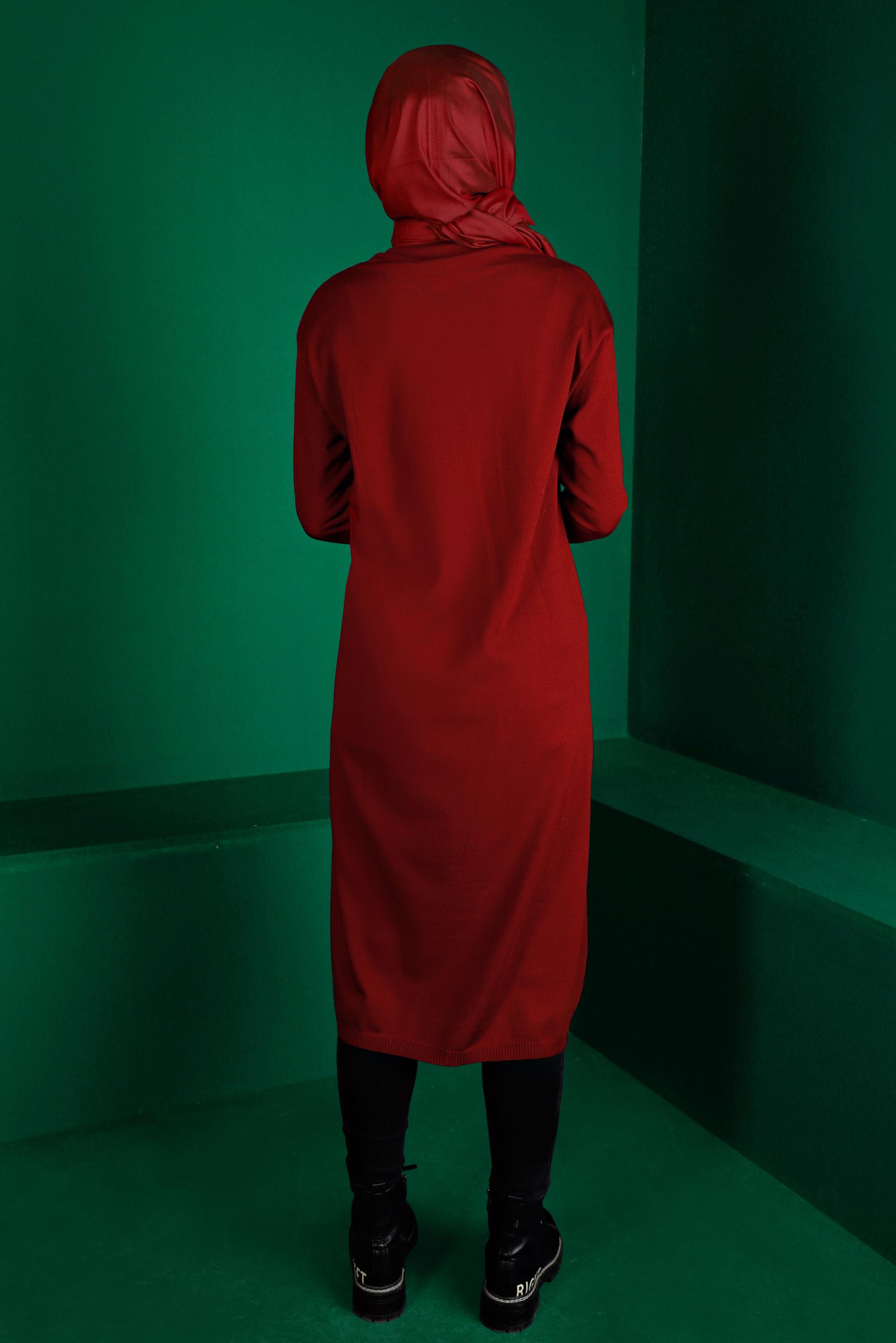 Tesettür giyim KIRMIZI BASIC UZUN TRİKO TUNİK 43103