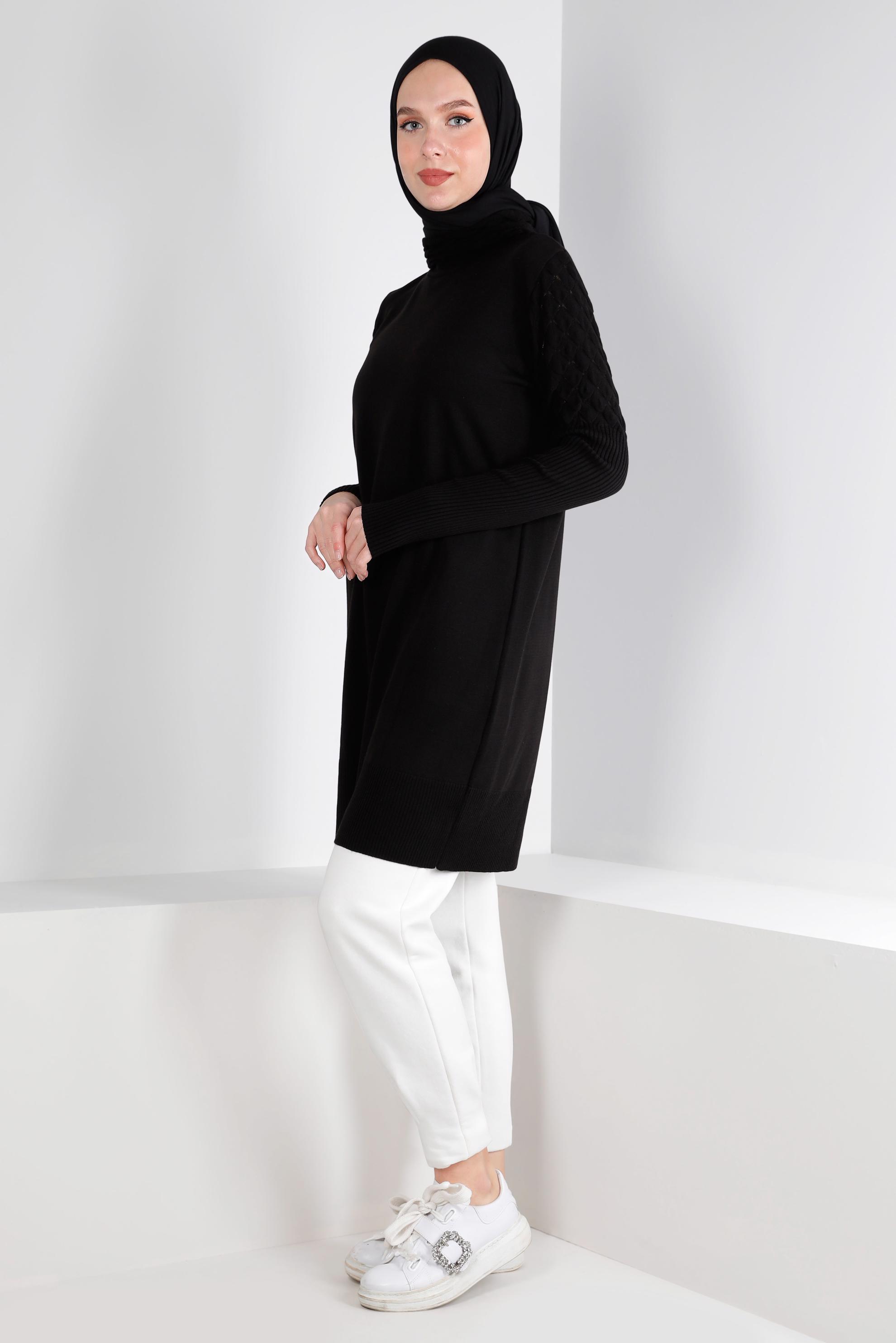 Tesettür giyim SİYAH BOĞAZLI TRİKO TUNİK 43106	