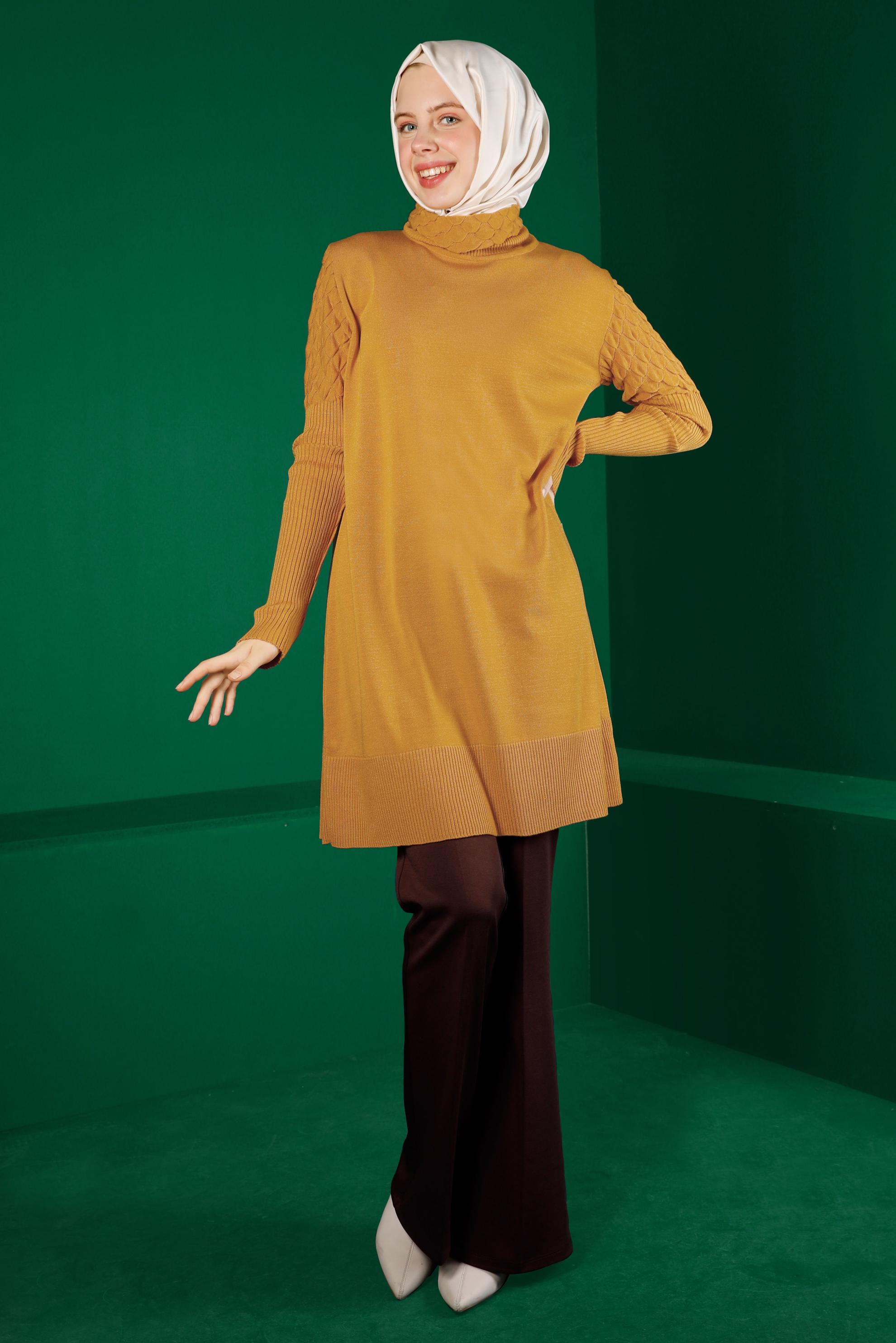 Tesettür giyim SARI BOĞAZLI TRİKO TUNİK 43106	