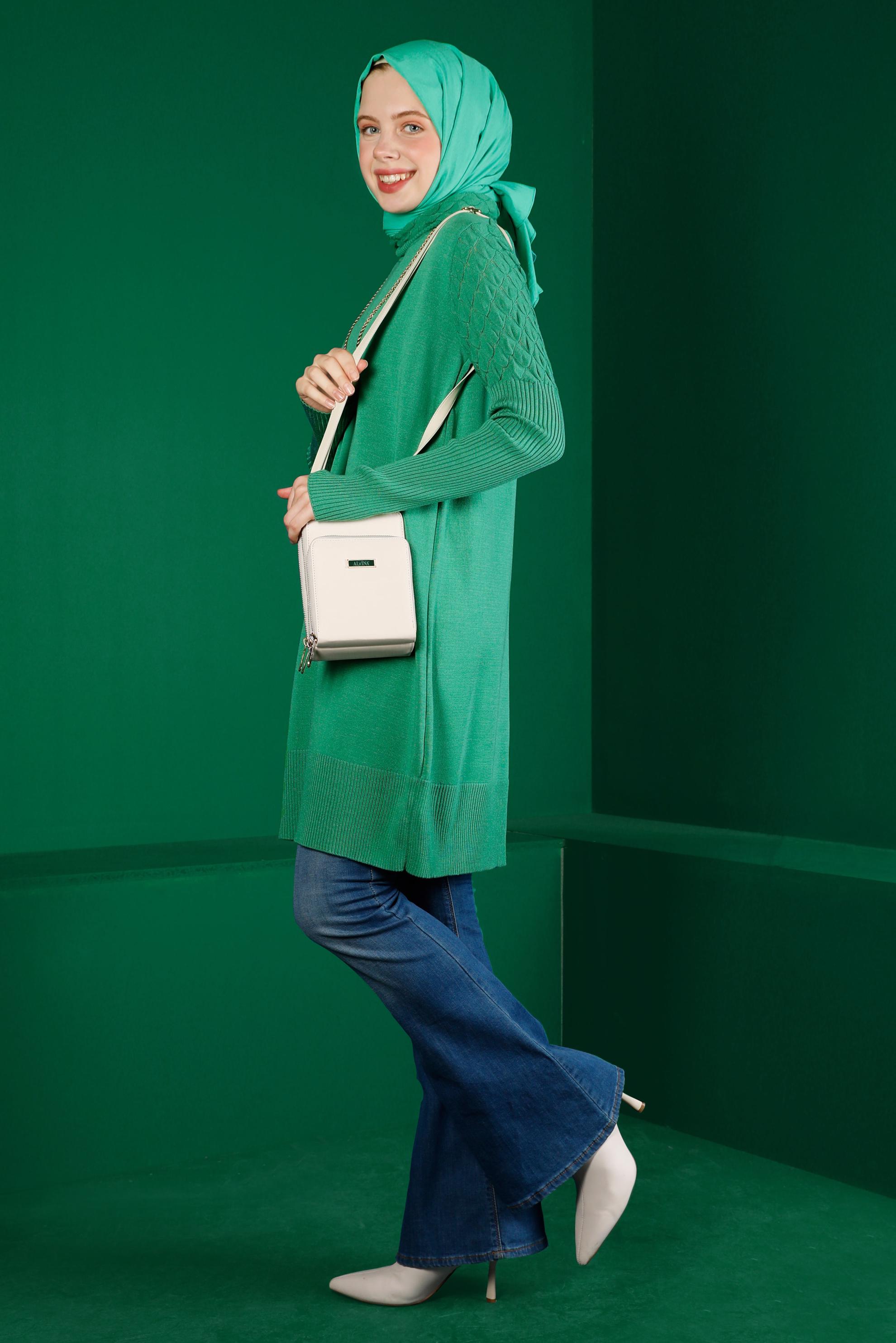 Tesettür giyim YEŞİL BOĞAZLI TRİKO TUNİK 43106	