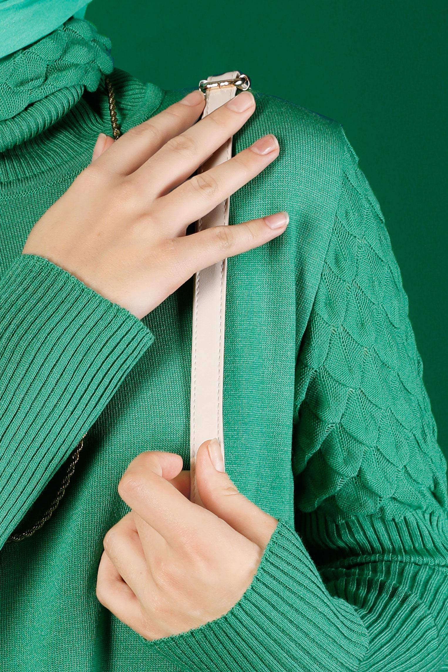 Tesettür giyim YEŞİL BOĞAZLI TRİKO TUNİK 43106	