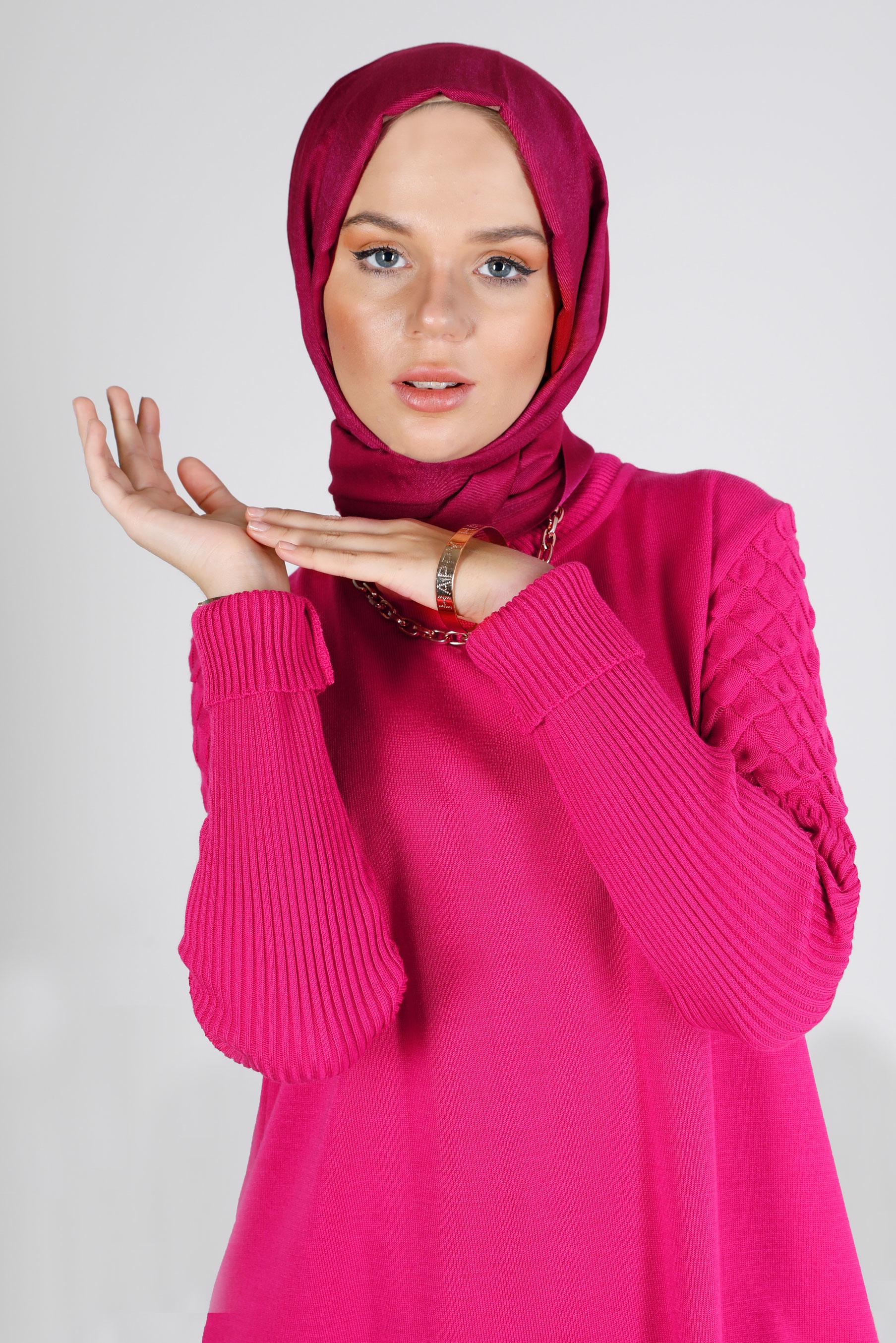 Tesettür giyim FUŞYA BOĞAZLI TRİKO TUNİK 43106	