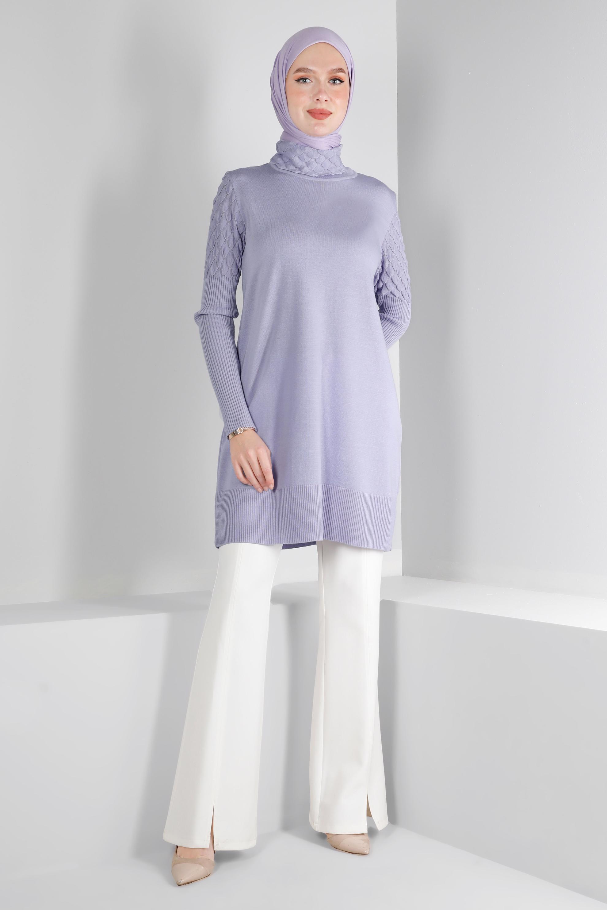 Vêtements hijab POURPRE TUNIQUE EN MAILLE COL ROULÉ 43106