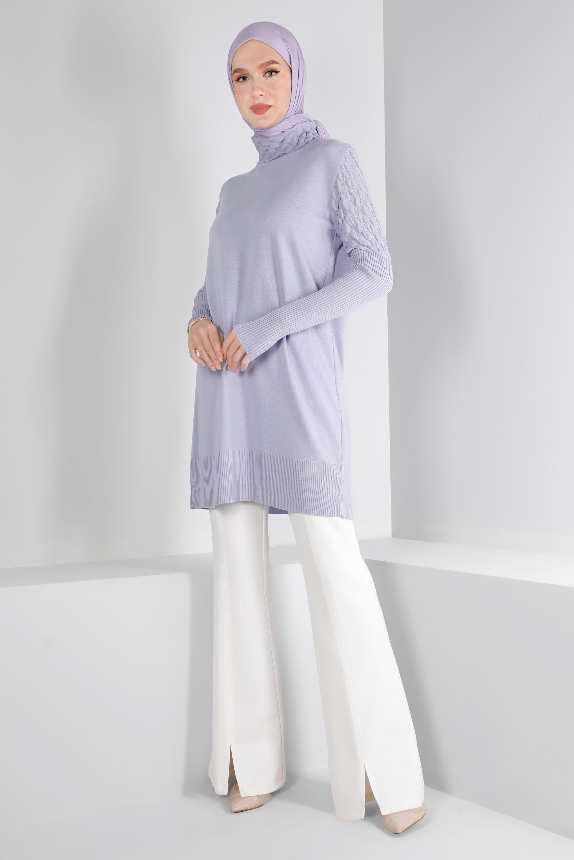 Vêtements hijab POURPRE TUNIQUE EN MAILLE COL ROULÉ 43106
