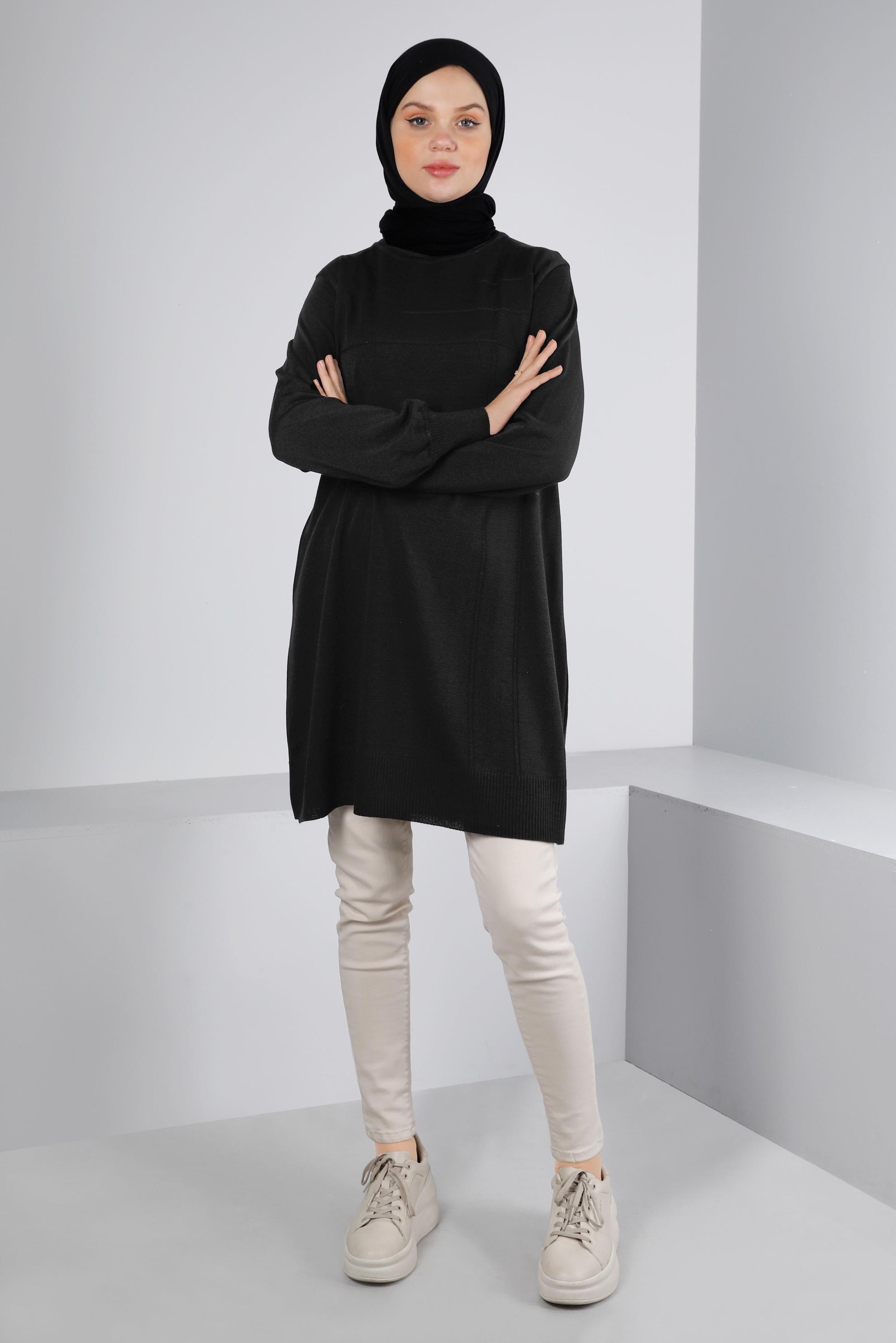 Tesettür giyim SİYAH BALIKÇI YAKA TRİKO TUNİK 43107