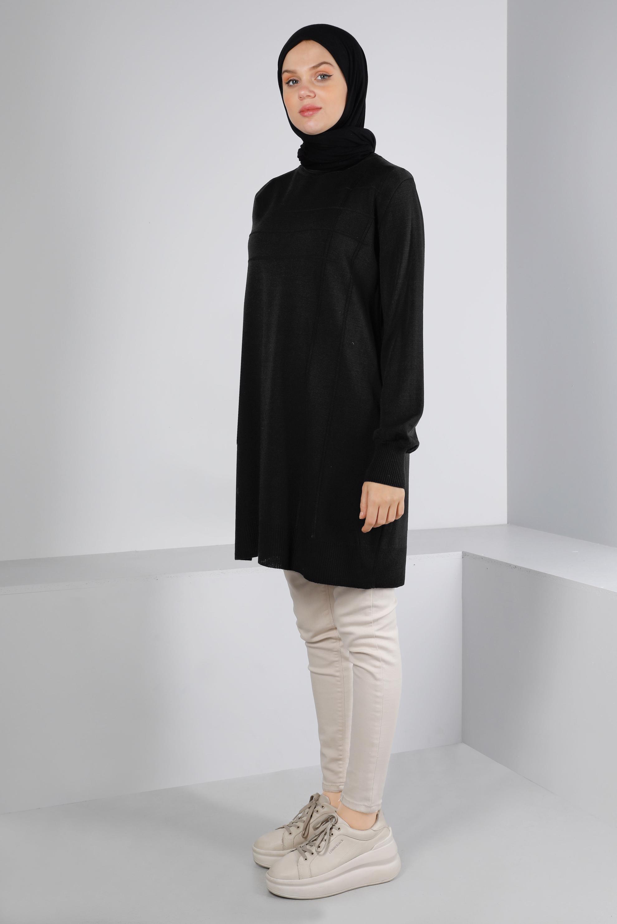 Tesettür giyim SİYAH BALIKÇI YAKA TRİKO TUNİK 43107