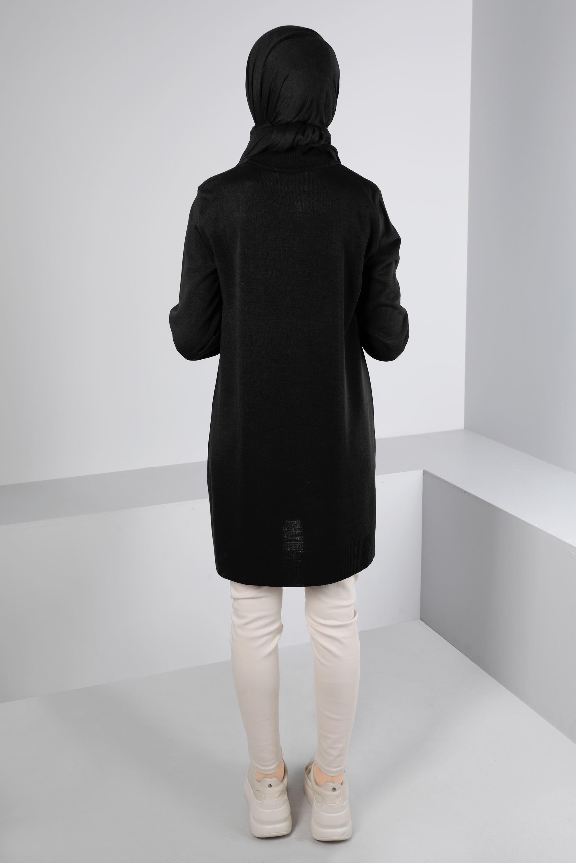 Tesettür giyim SİYAH BALIKÇI YAKA TRİKO TUNİK 43107