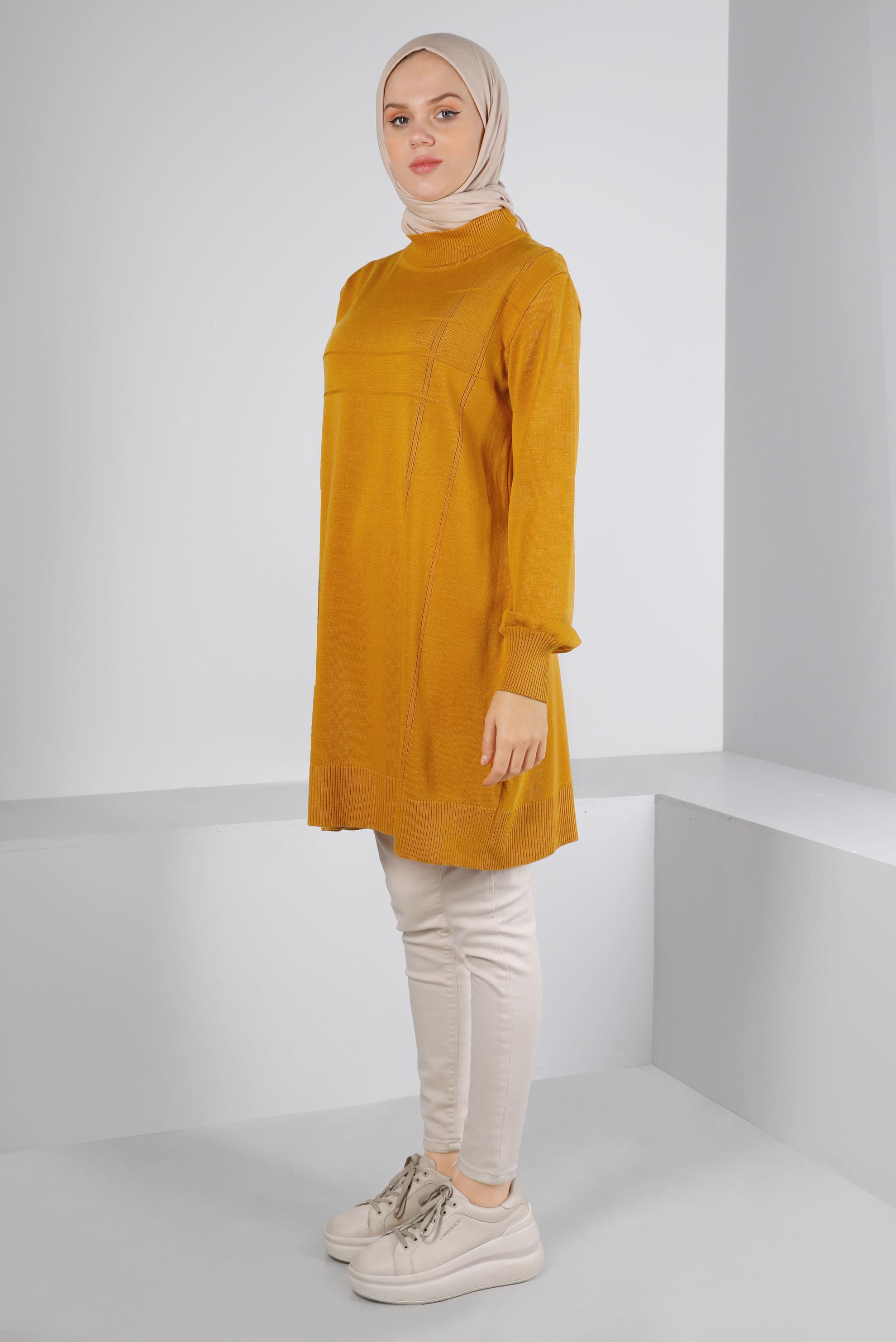 Tesettür giyim SARI BALIKÇI YAKA TRİKO TUNİK 43107