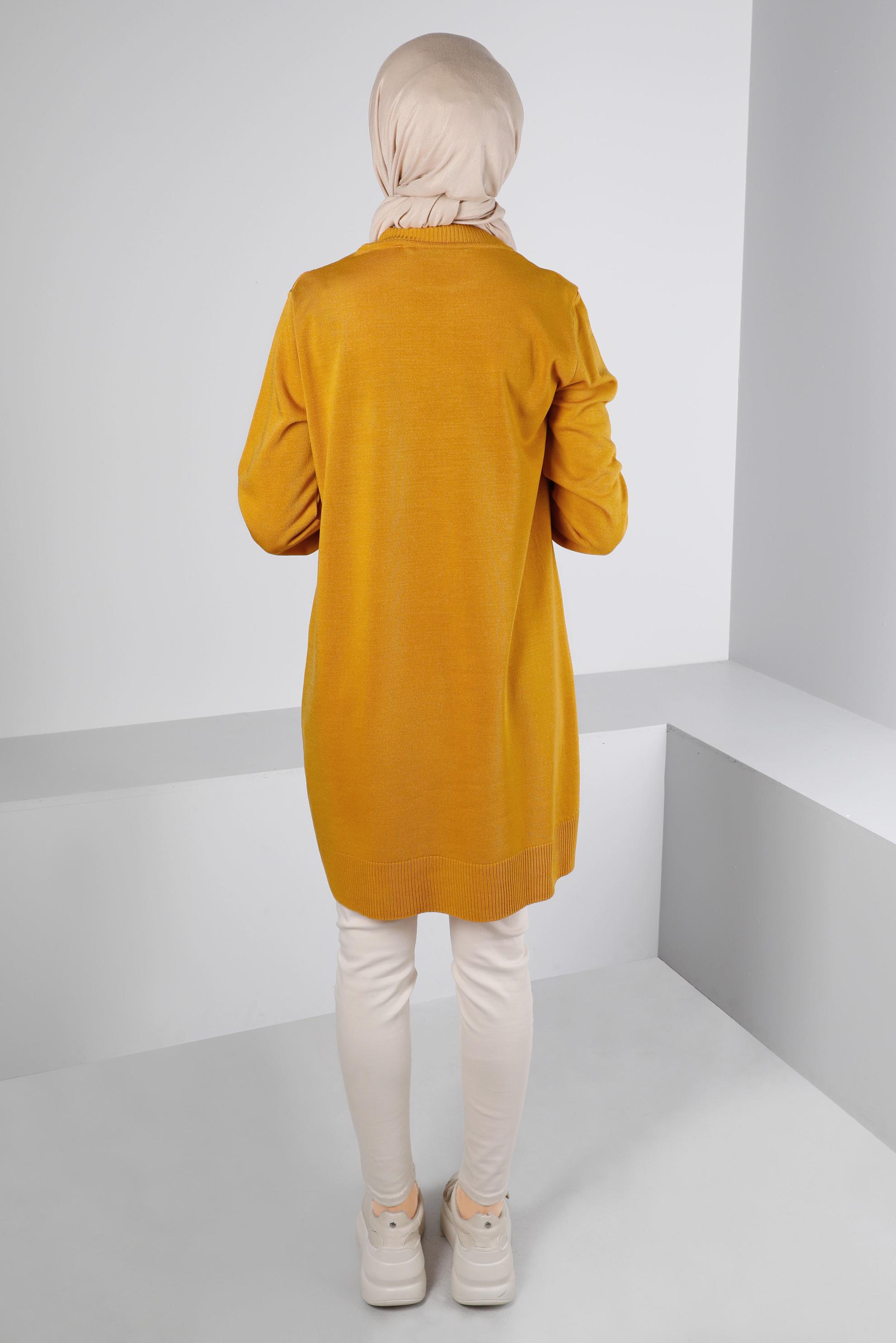 Tesettür giyim SARI BALIKÇI YAKA TRİKO TUNİK 43107