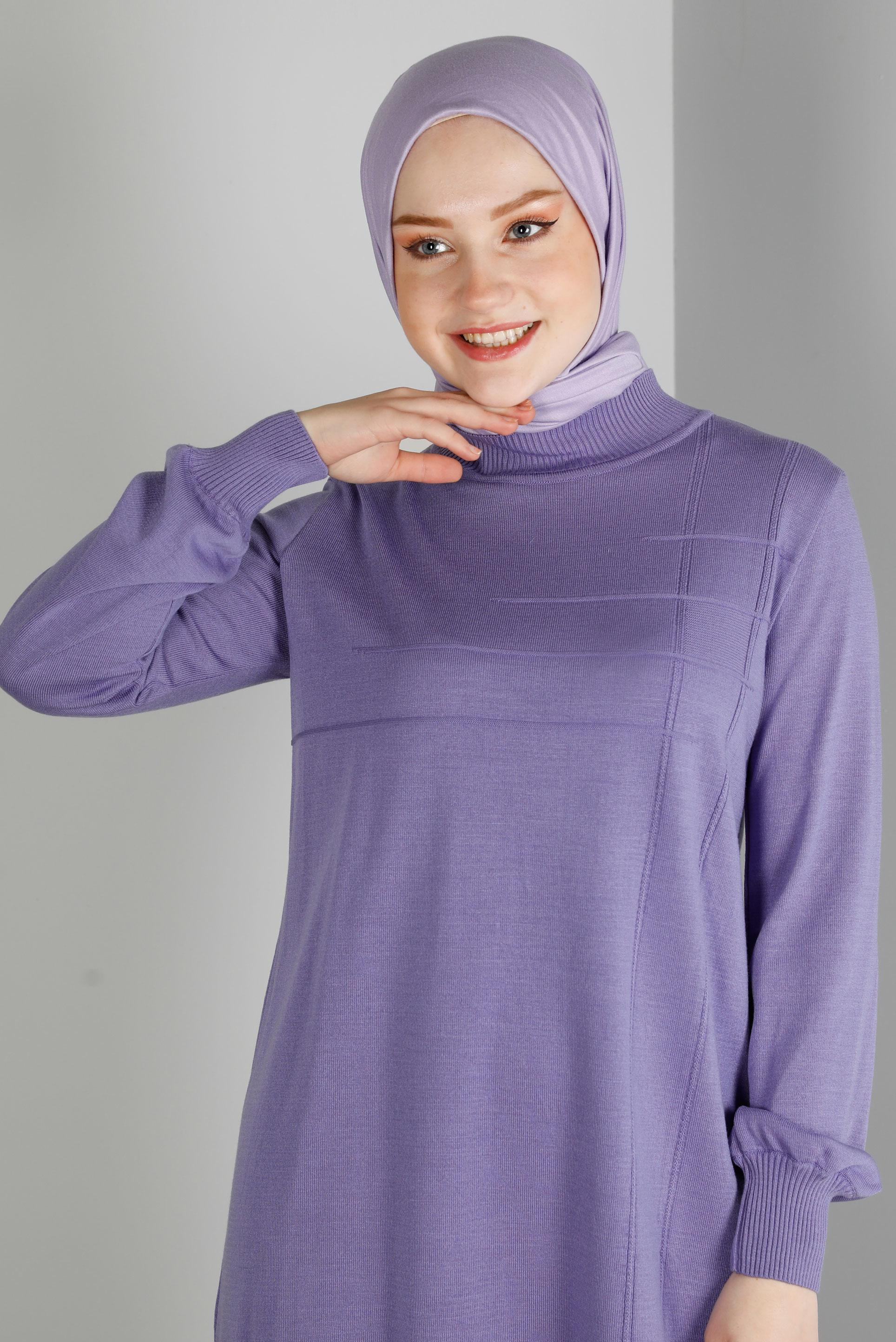 Vêtements hijab POURPRE TUNIQUE EN MAILLE COL ROULÉ 43107