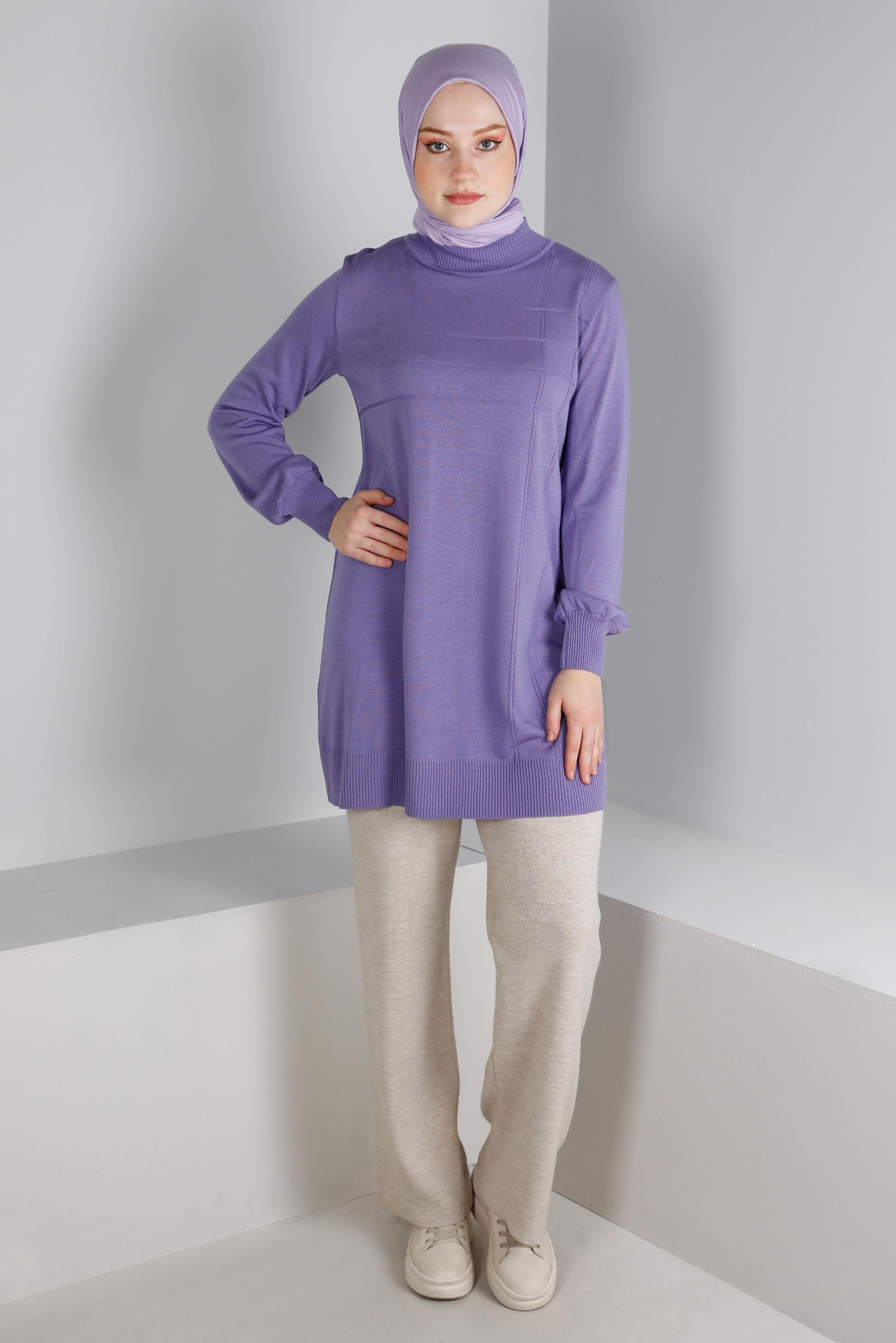 Vêtements hijab POURPRE TUNIQUE EN MAILLE COL ROULÉ 43107