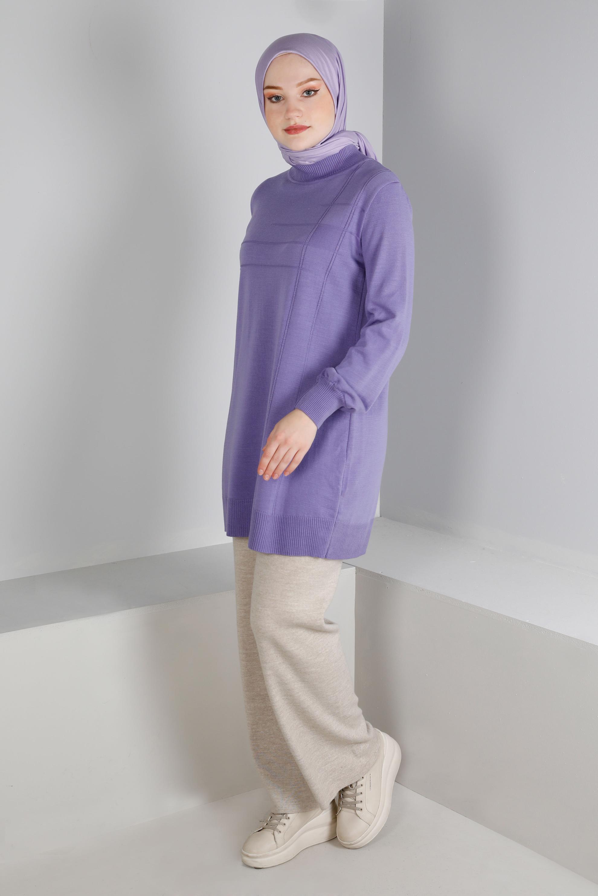 Vêtements hijab POURPRE TUNIQUE EN MAILLE COL ROULÉ 43107