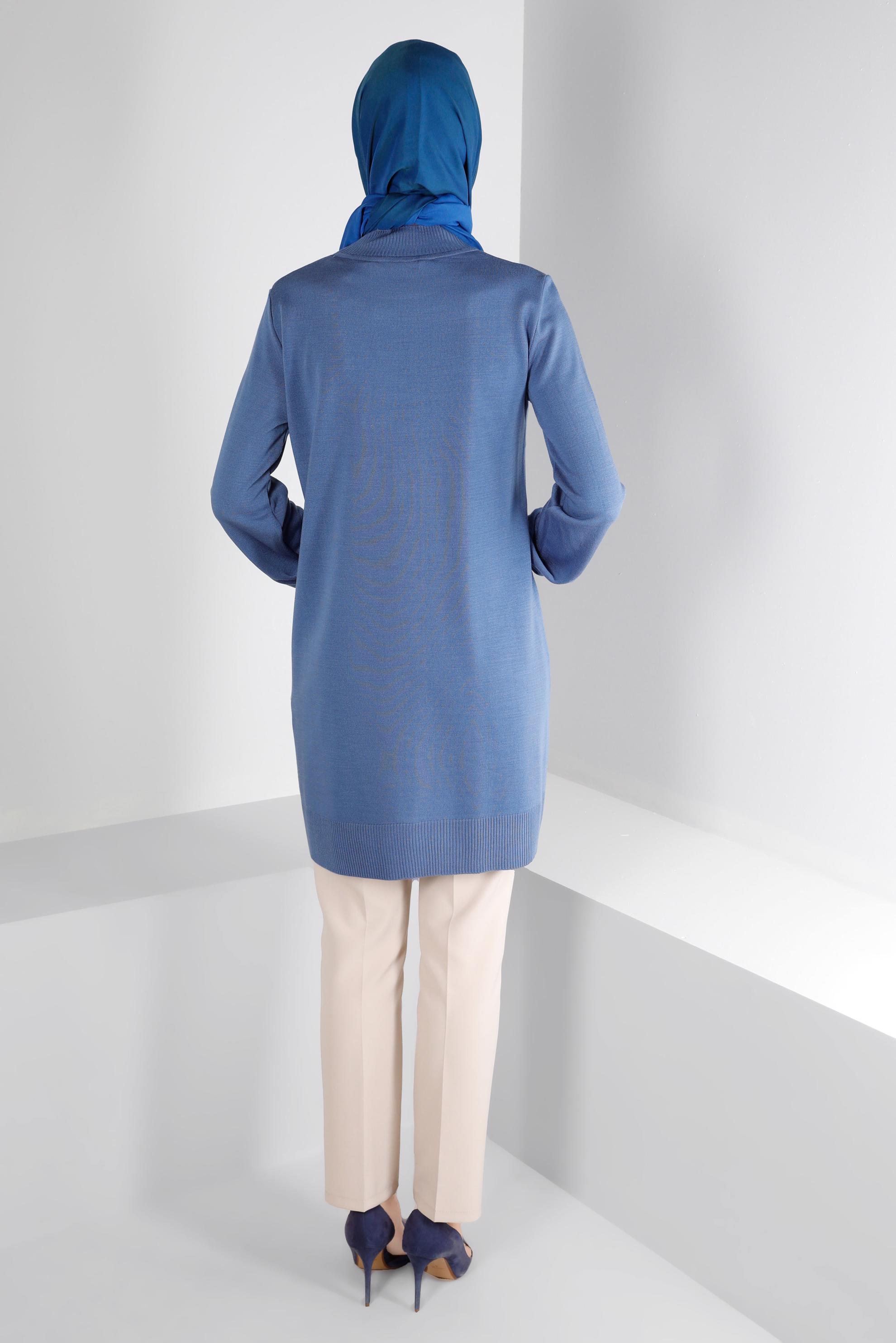 Tesettür giyim MAVİ BALIKÇI YAKA TRİKO TUNİK 43107