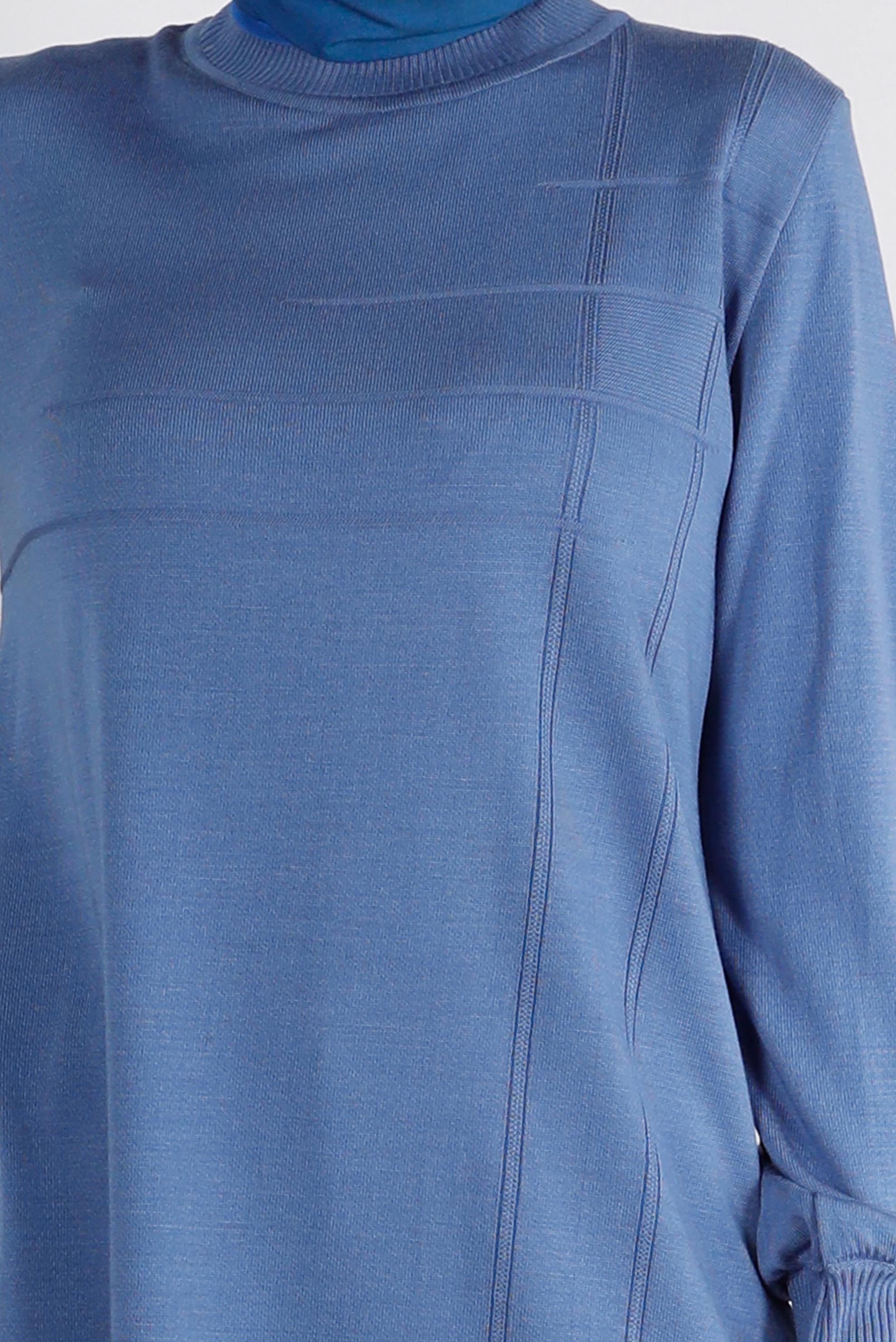 Tesettür giyim MAVİ BALIKÇI YAKA TRİKO TUNİK 43107