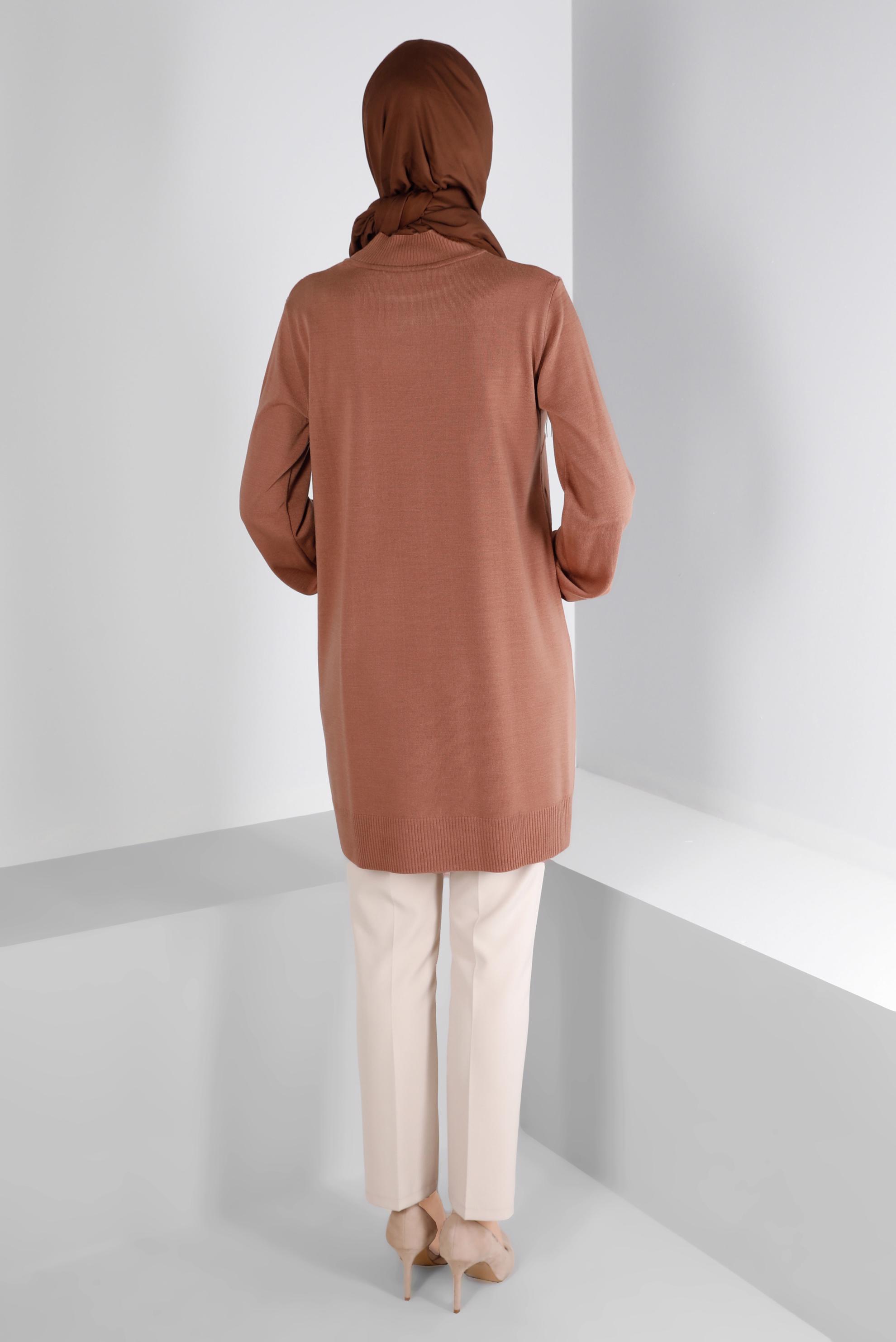 Tesettür giyim KAHVE BALIKÇI YAKA TRİKO TUNİK 43107